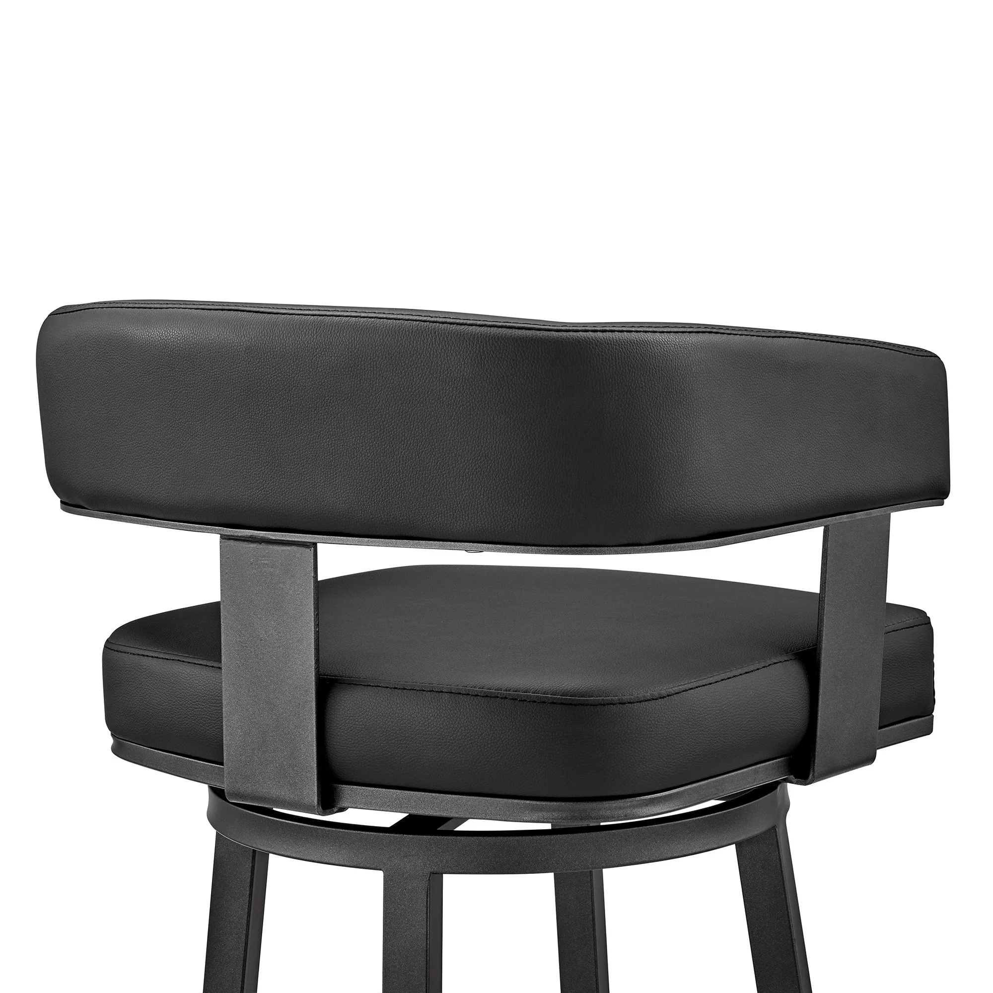 38" Black Faux Leather And Iron Swivel Low Back Bar Height Chair By Homeroots - Image 8