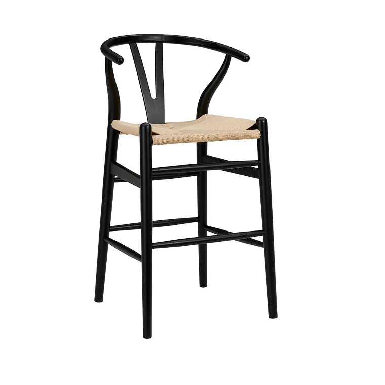 38" Black Solid Wood Counter Stool with Natural Seat By Homeroots - Image 2