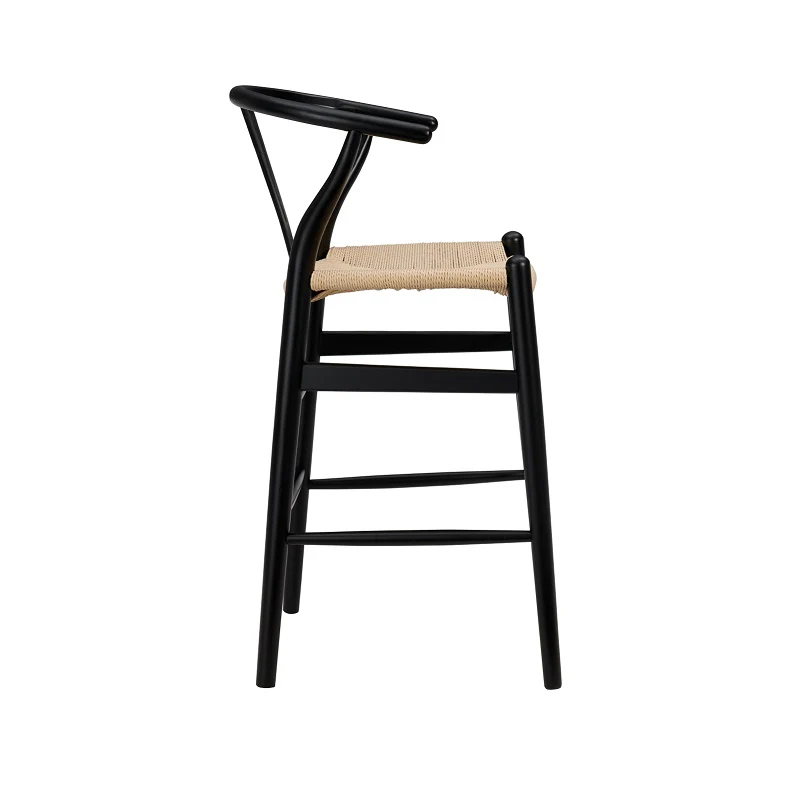 38" Black Solid Wood Counter Stool with Natural Seat By Homeroots - Image 3