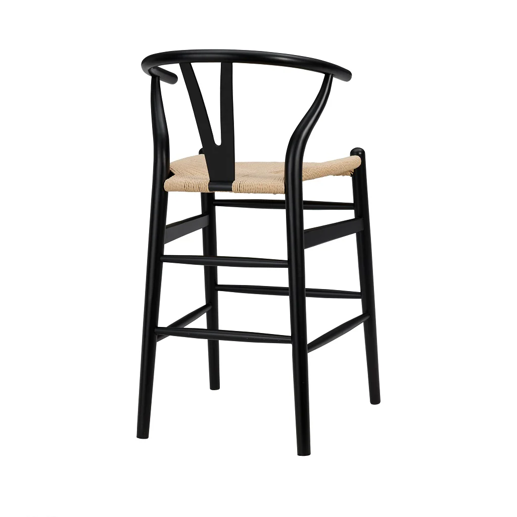 38" Black Solid Wood Counter Stool with Natural Seat By Homeroots - Image 4