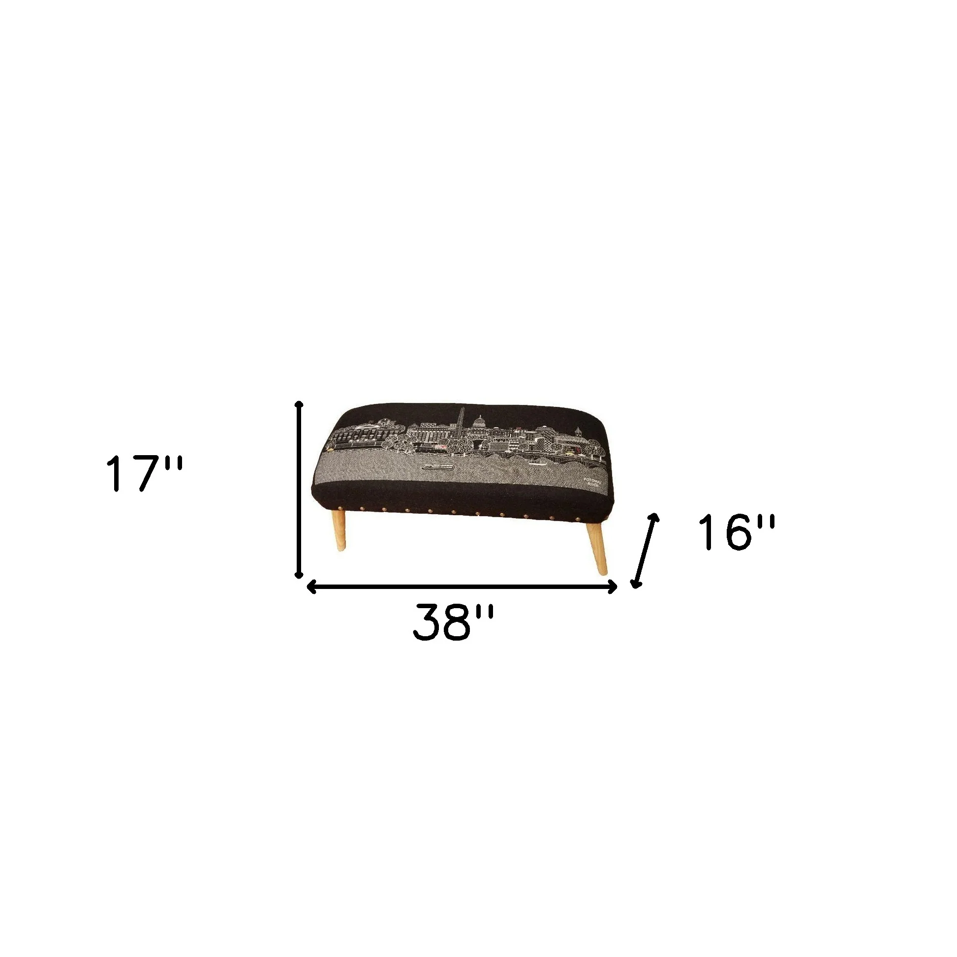 38" Black Washington DC Nighttime Skyline Embroidered Ottoman By Homeroots - Image 2