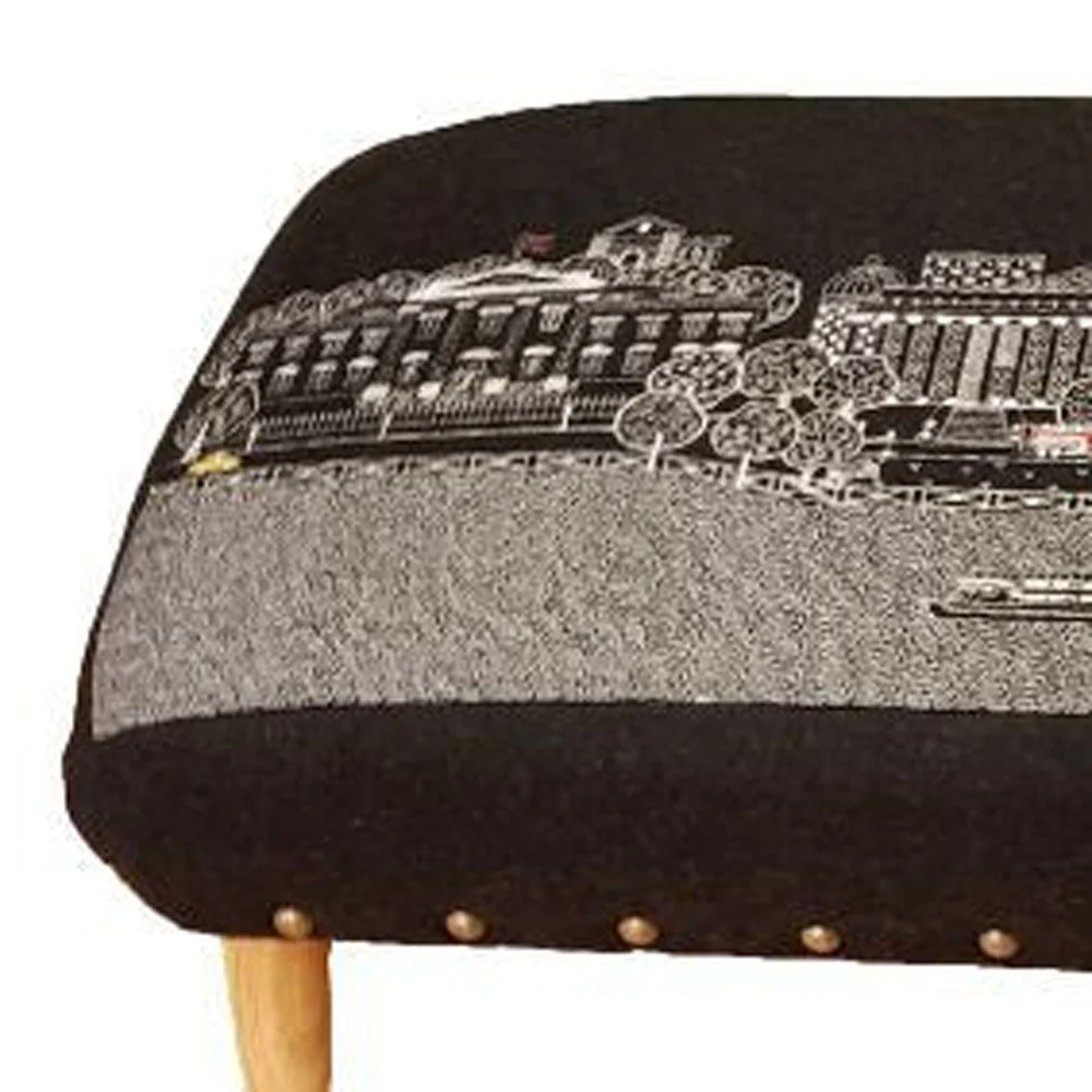 38" Black Washington DC Nighttime Skyline Embroidered Ottoman By Homeroots - Image 3