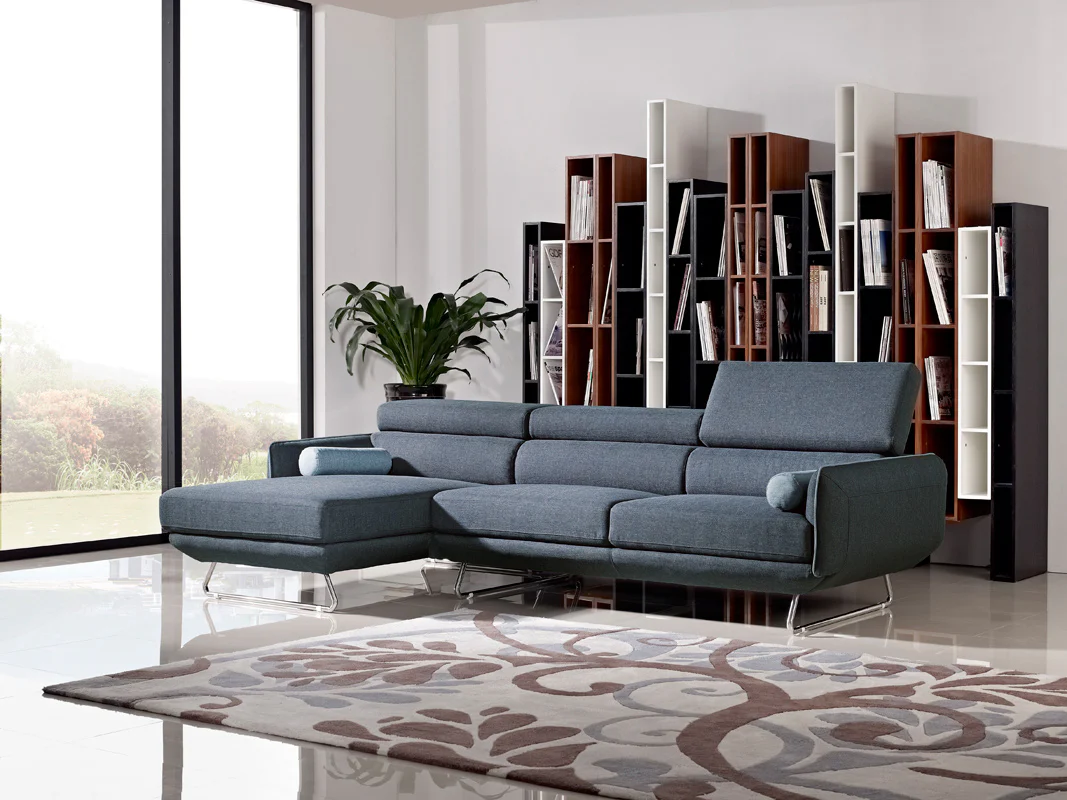 38' Blue Fabric Foam Wood and Steel Sectional Sofa By Homeroots - Image 2