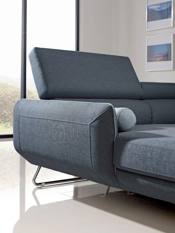 38' Blue Fabric Foam Wood and Steel Sectional Sofa By Homeroots - Image 3
