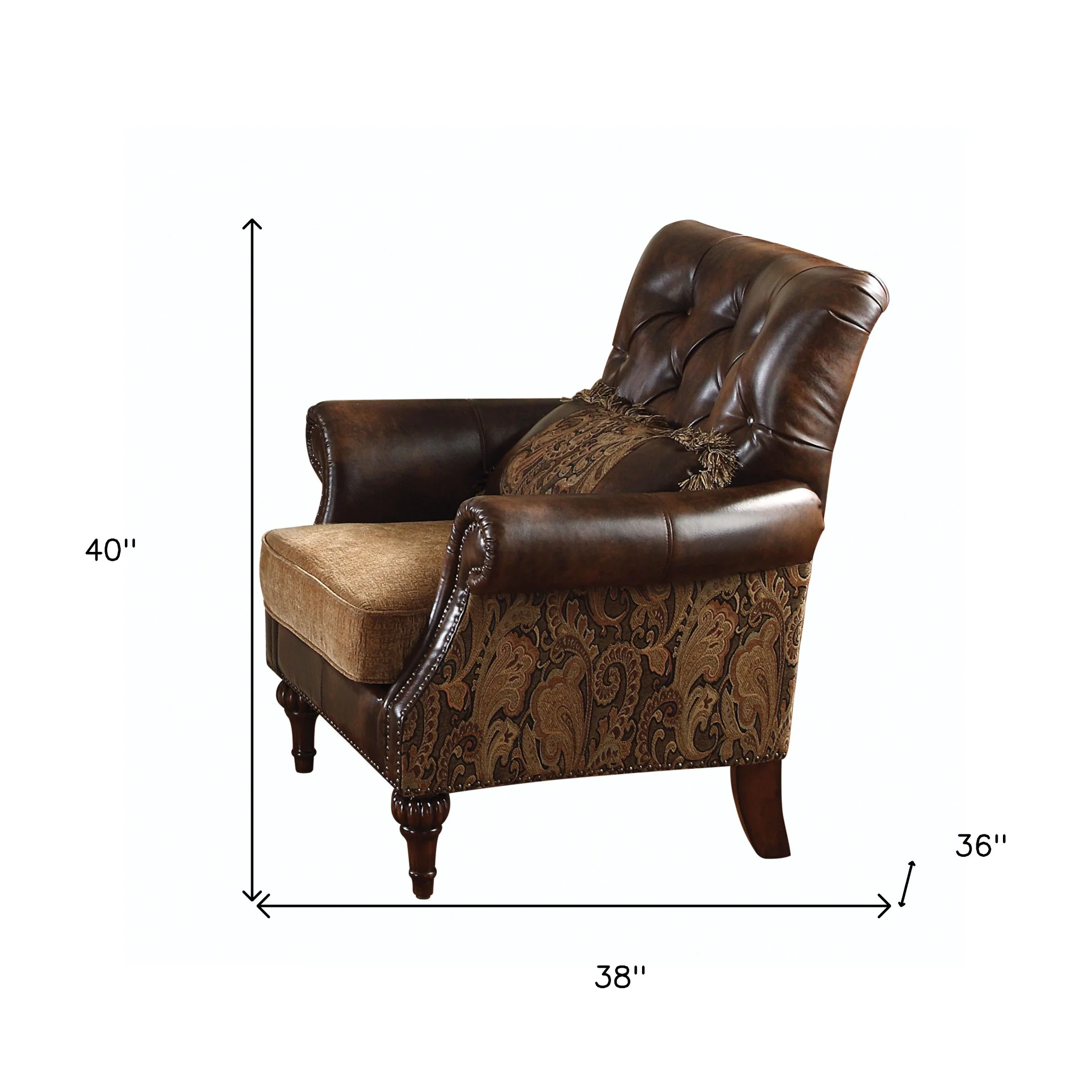 38" Brown And Black Faux Leather Floral Tufted Arm Chair By Homeroots - Image 5