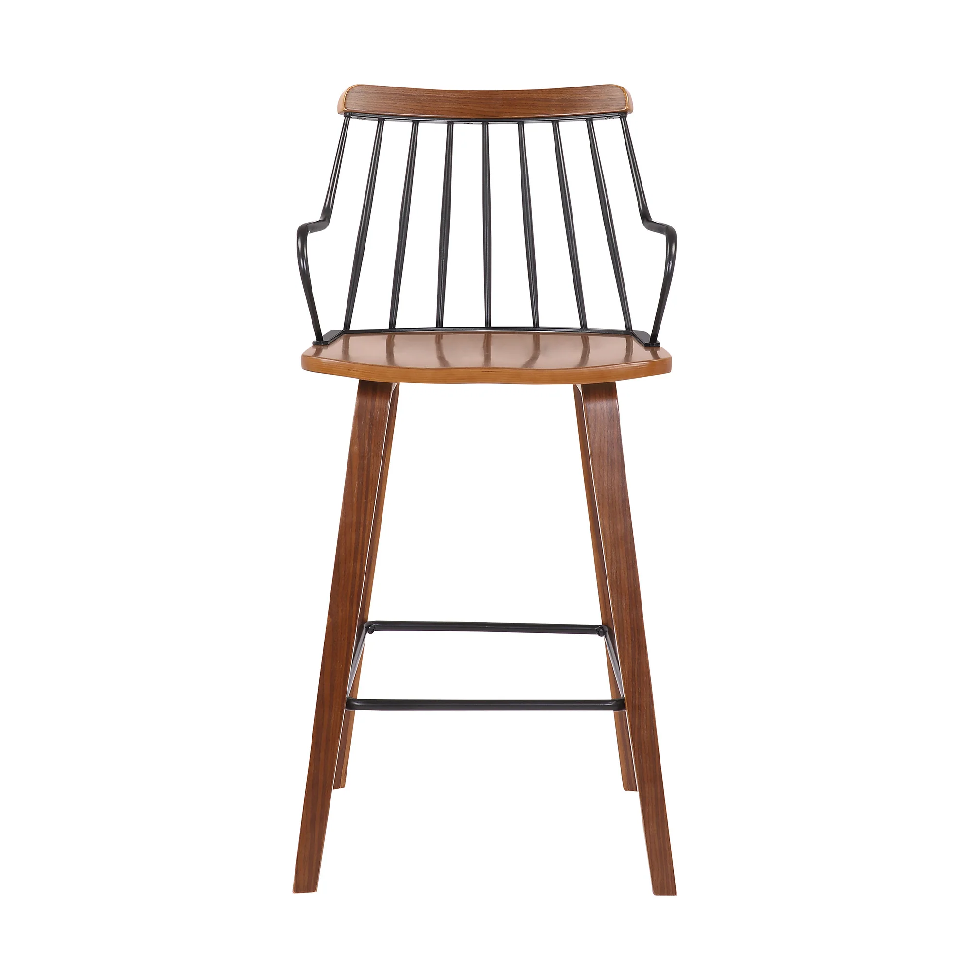 38" Brown Walnut and Metal Counter Height Bar Chair By Homeroots - Image 2