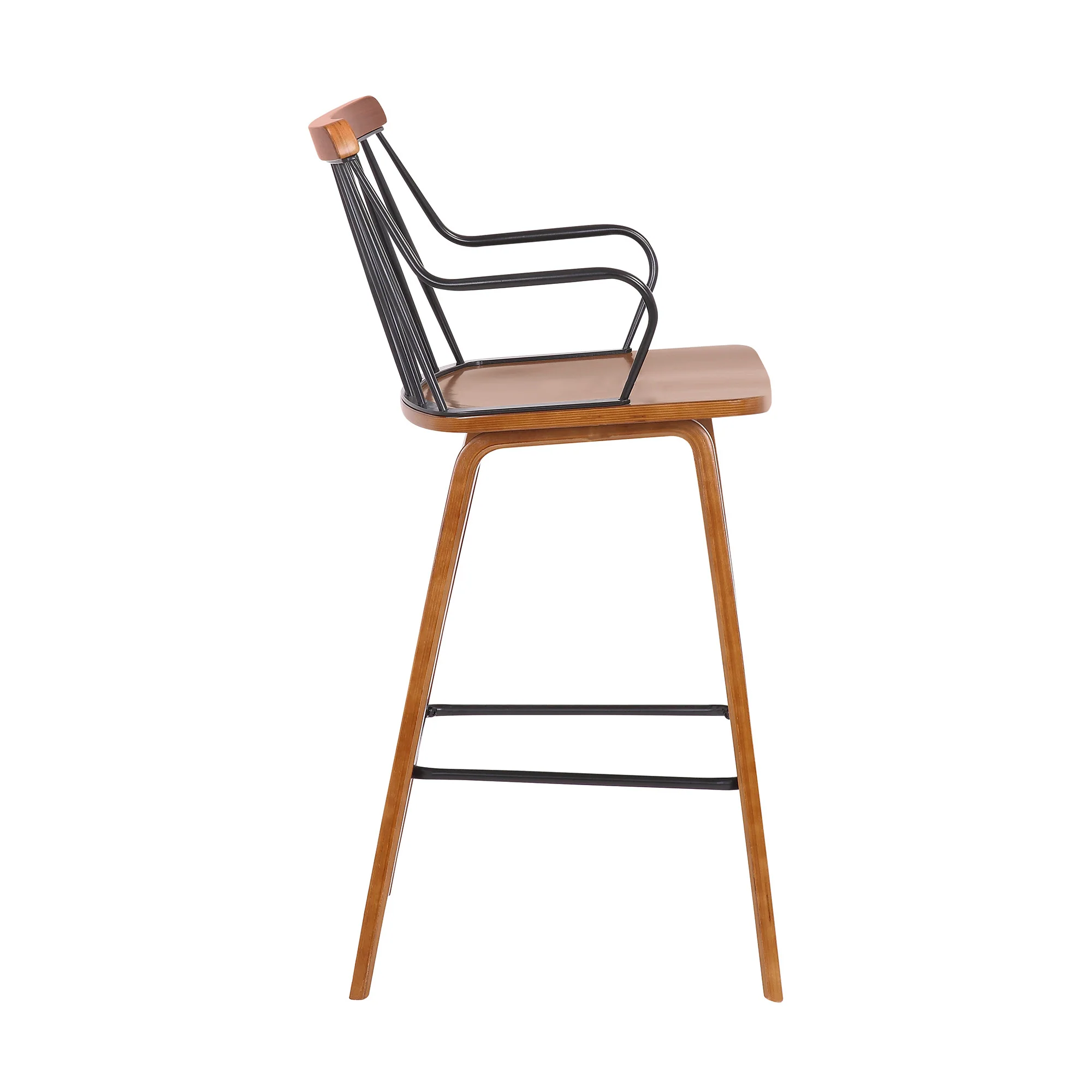 38" Brown Walnut and Metal Counter Height Bar Chair By Homeroots - Image 4