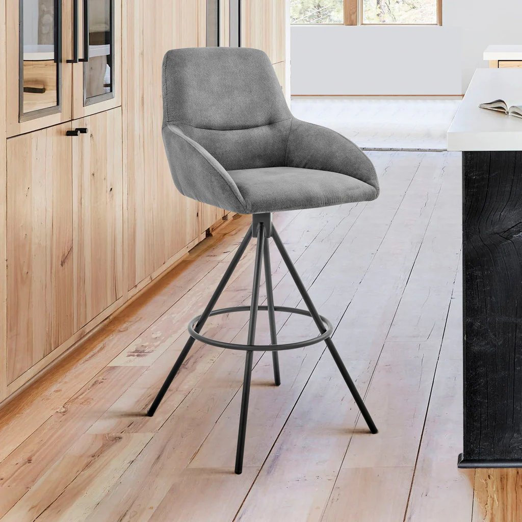 38" Charcoal Microfiber and Black Iron Counter Height Bar Chair By Homeroots - Image 9