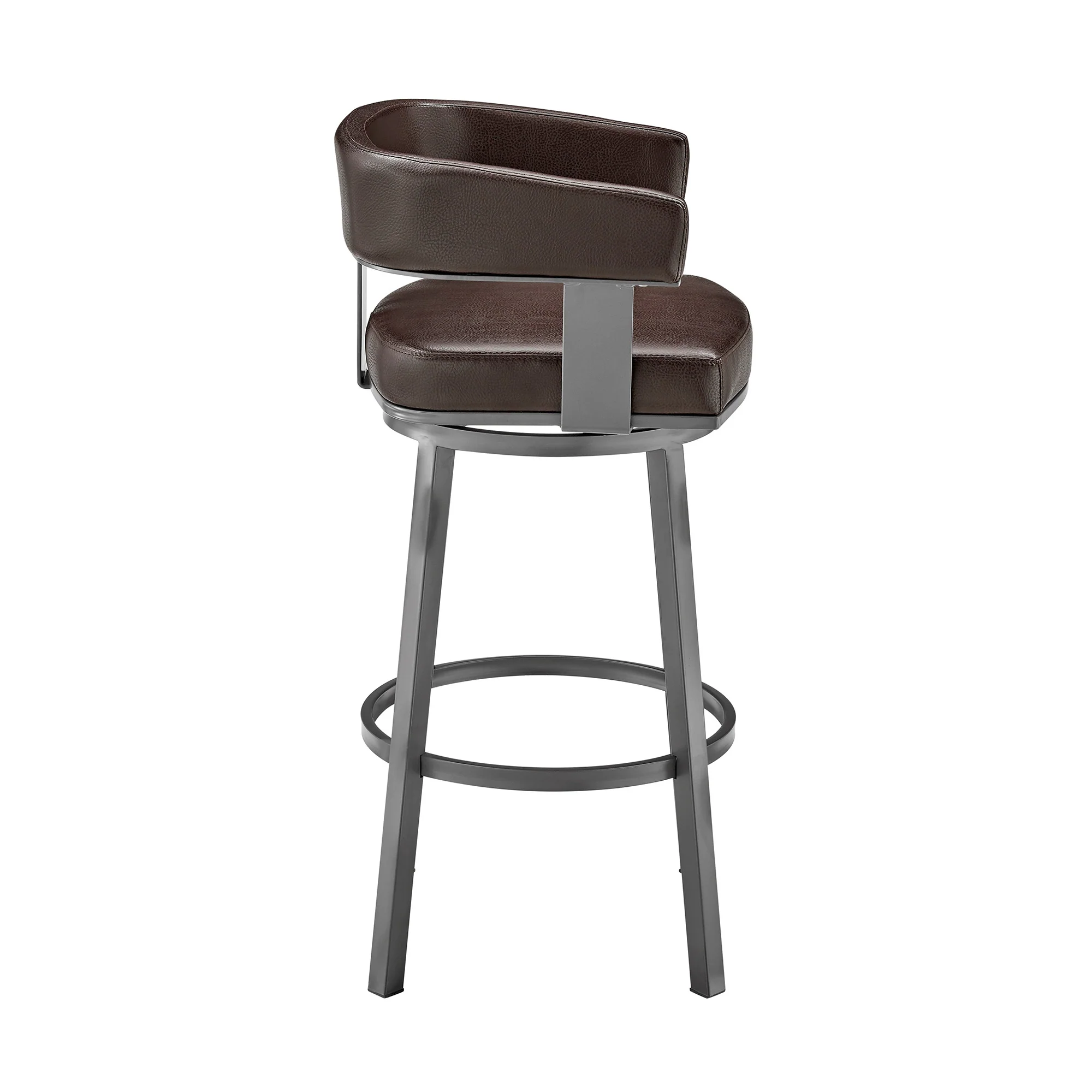 38" Chocolate Faux Leather And Iron Swivel Low Back Bar Height Chair By Homeroots - Image 3