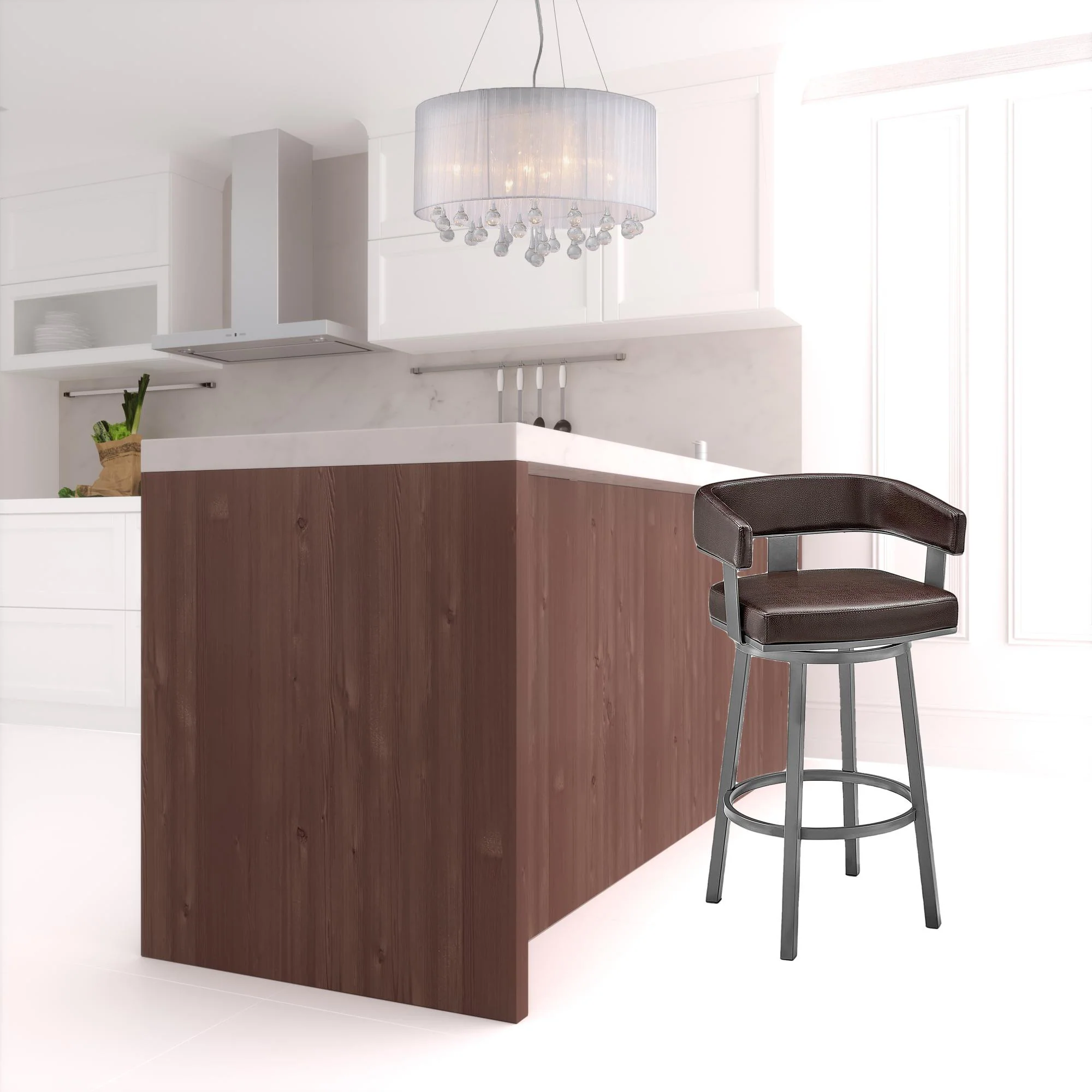 38" Chocolate Faux Leather And Iron Swivel Low Back Bar Height Chair By Homeroots - Image 6
