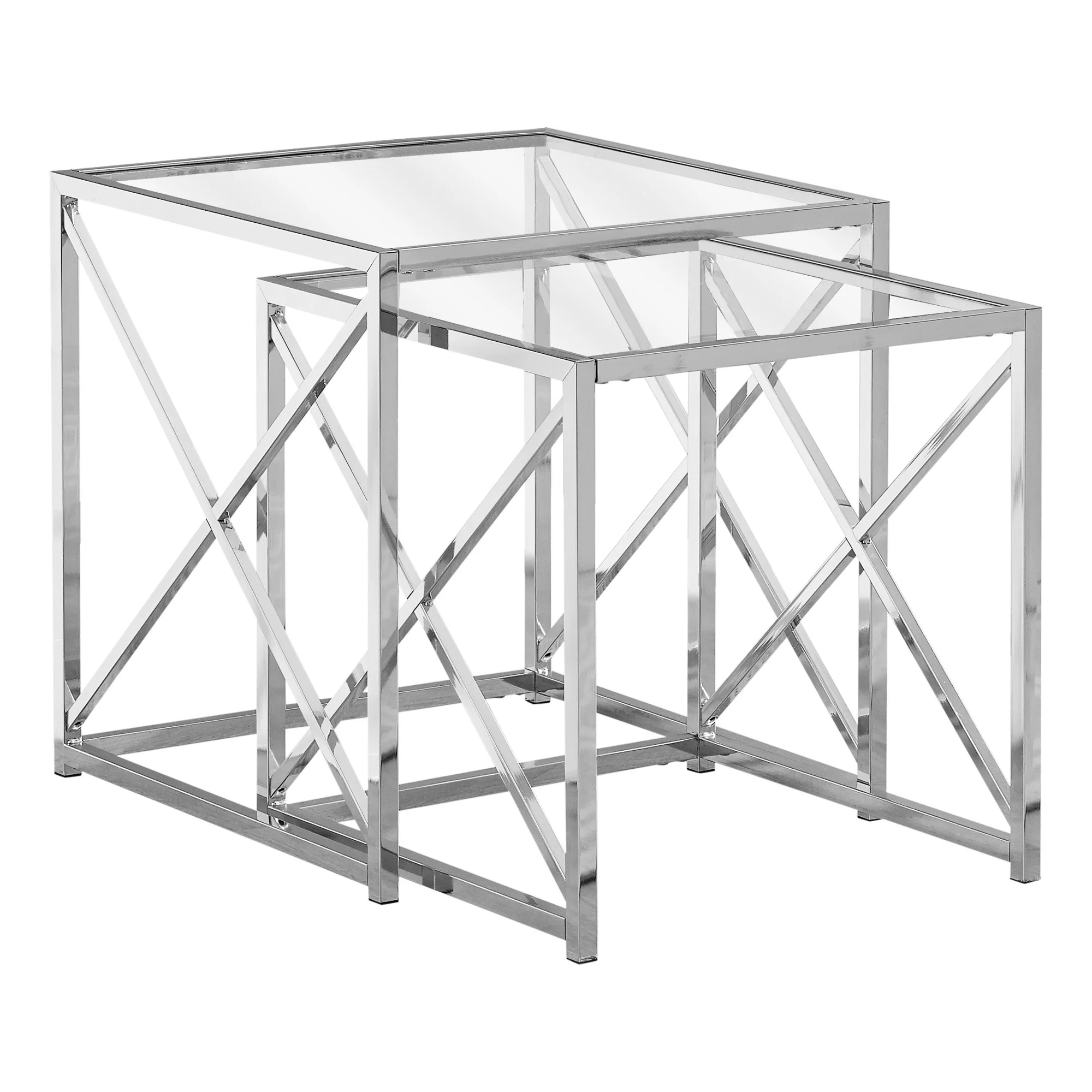 38" Chrome Metal and Tempered Glass Two Pieces Nesting Table Set By Homeroots - Image 2