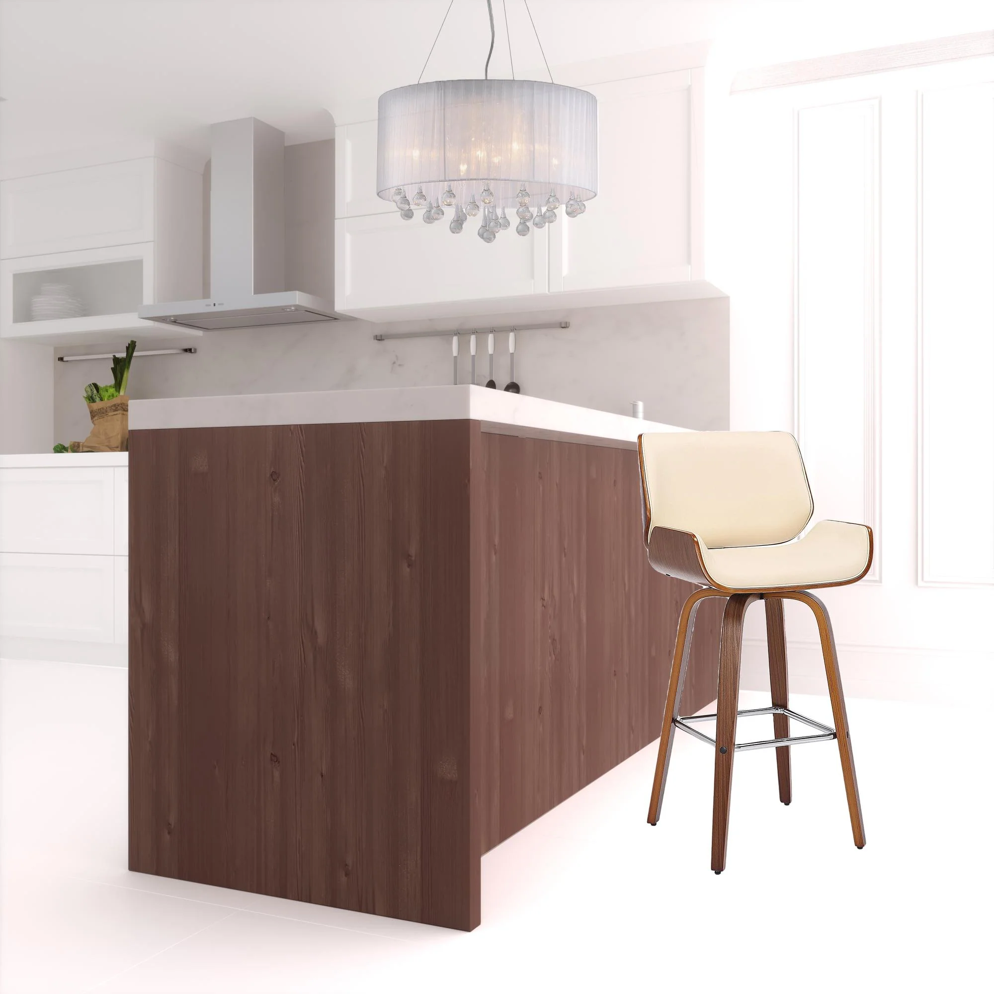 38" Cream Faux Leather And Solid Wood Swivel Counter Height Bar Chair By Homeroots - Image 6