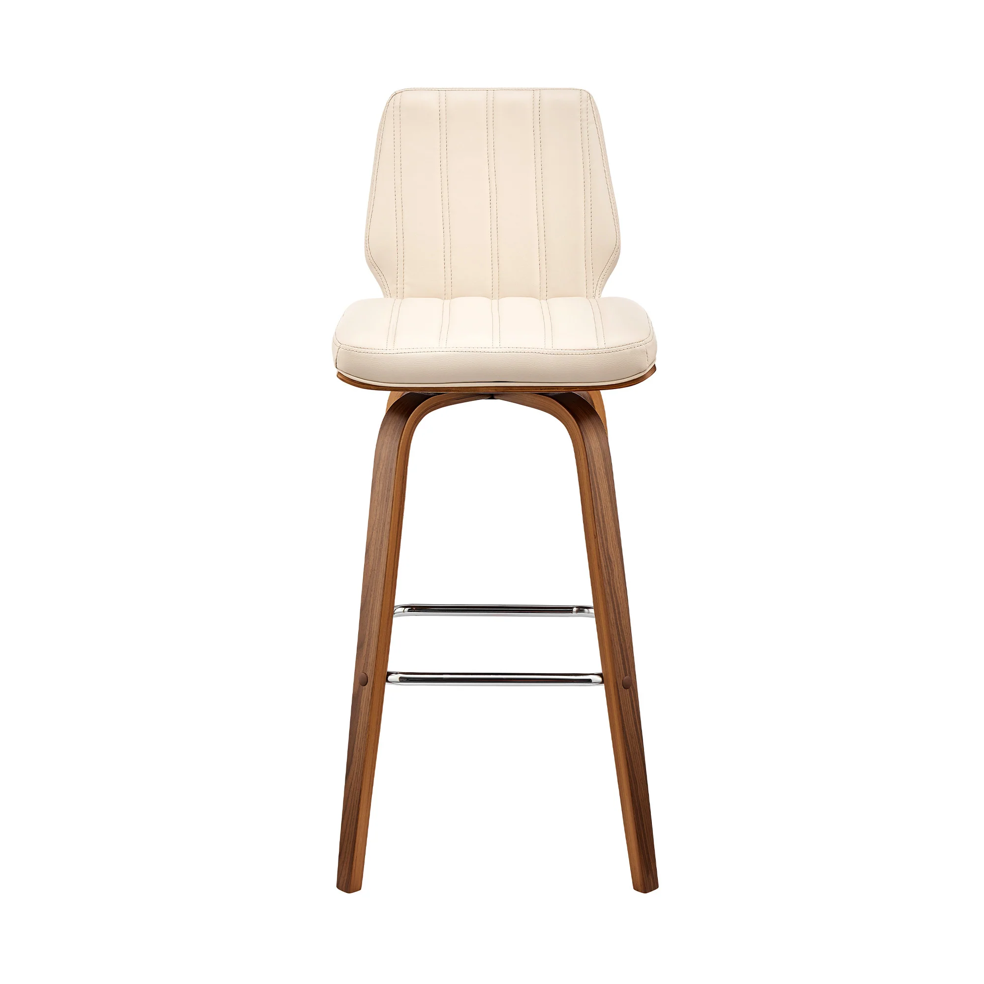 38" Cream Faux Leather  Wood Swivel Bar Height Chair By Homeroots - Image 3