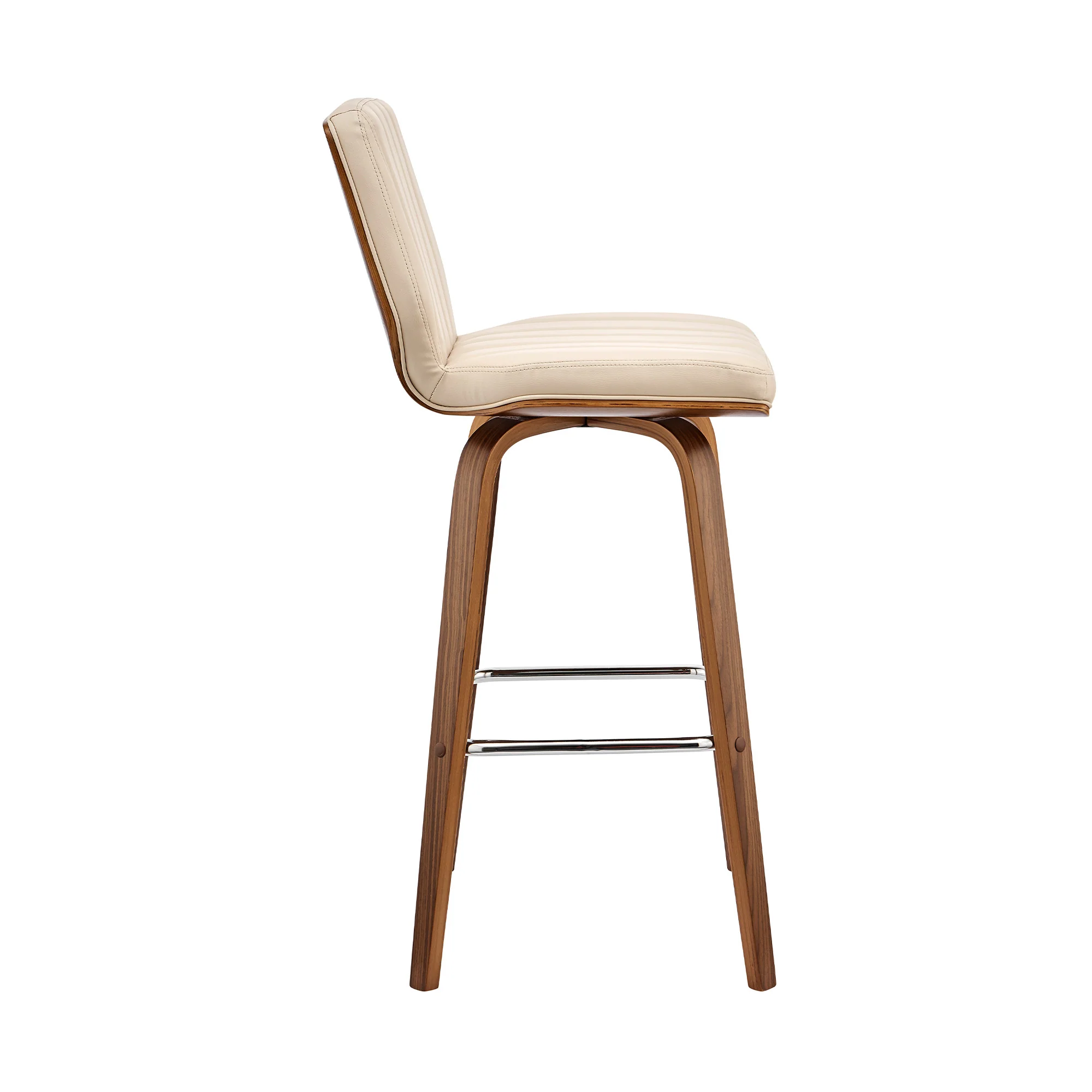 38" Cream Faux Leather  Wood Swivel Bar Height Chair By Homeroots - Image 4