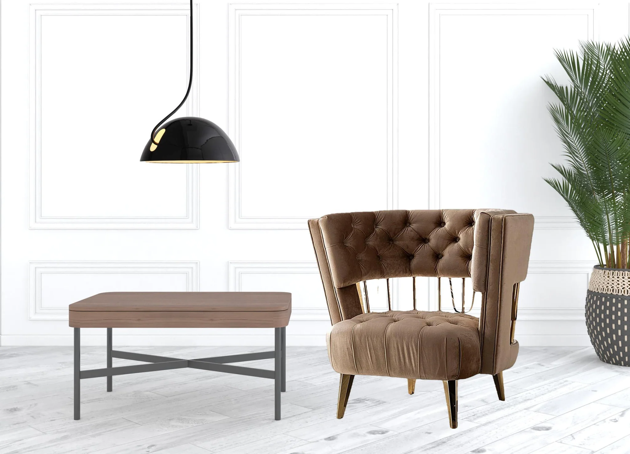38" Dark Beige Velvet And Gold Exposed Back Accent Chair By Homeroots - Image 3