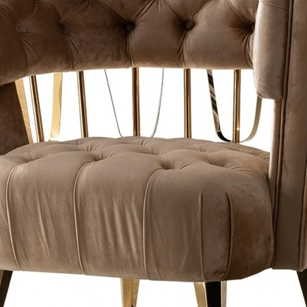 38" Dark Beige Velvet And Gold Exposed Back Accent Chair By Homeroots - Image 4