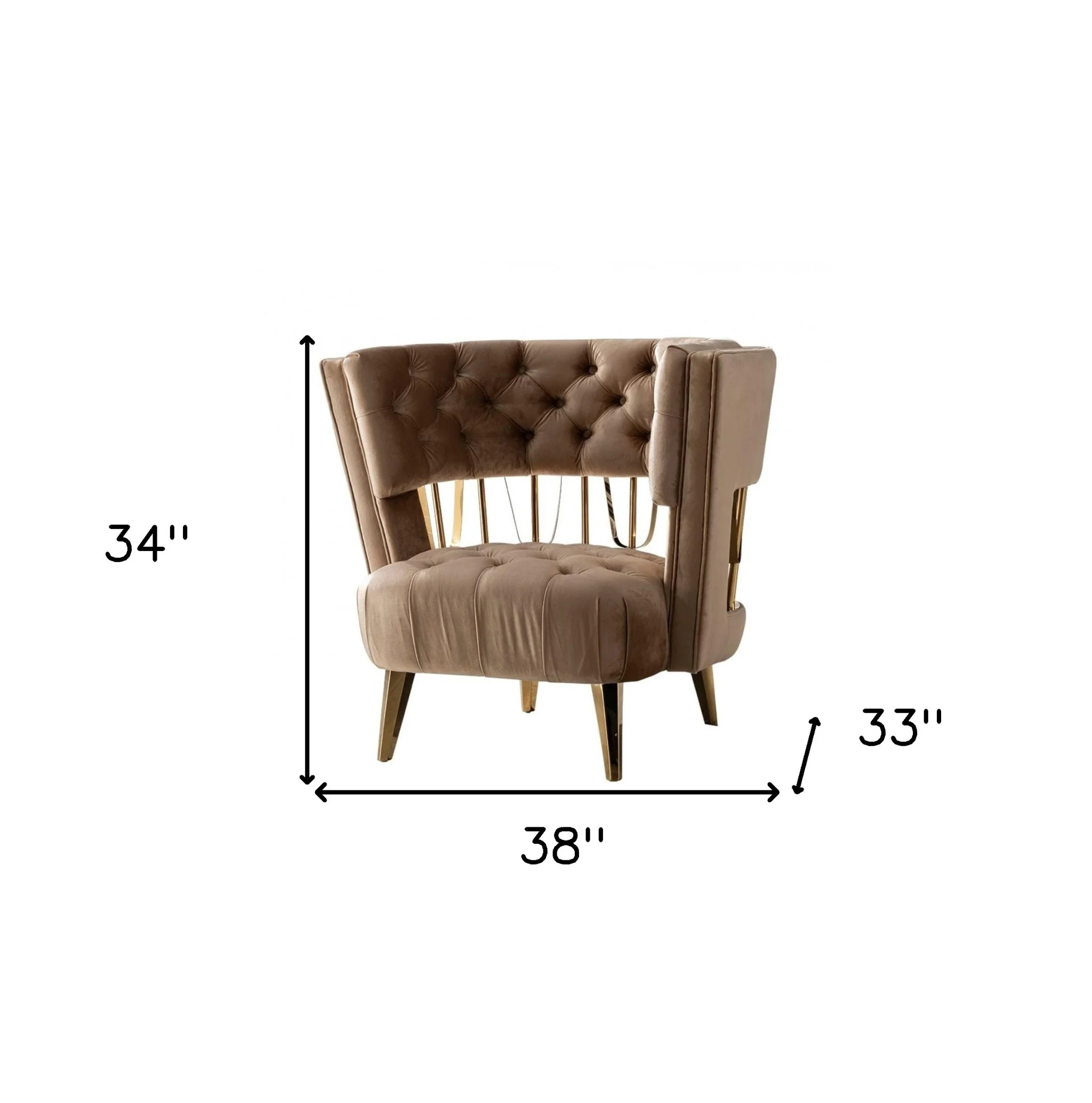 38" Dark Beige Velvet And Gold Exposed Back Accent Chair By Homeroots - Image 5