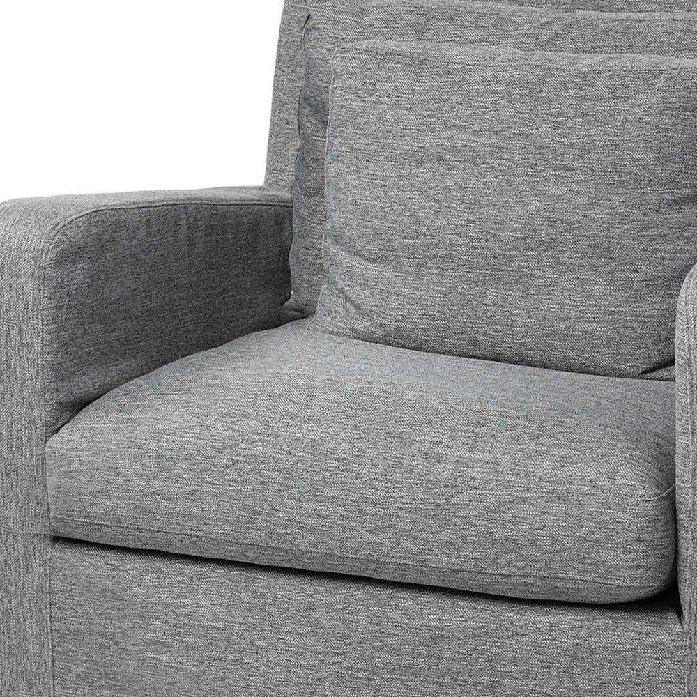 38" Gray And Wood Brown Linen Arm Chair By Homeroots - Image 3