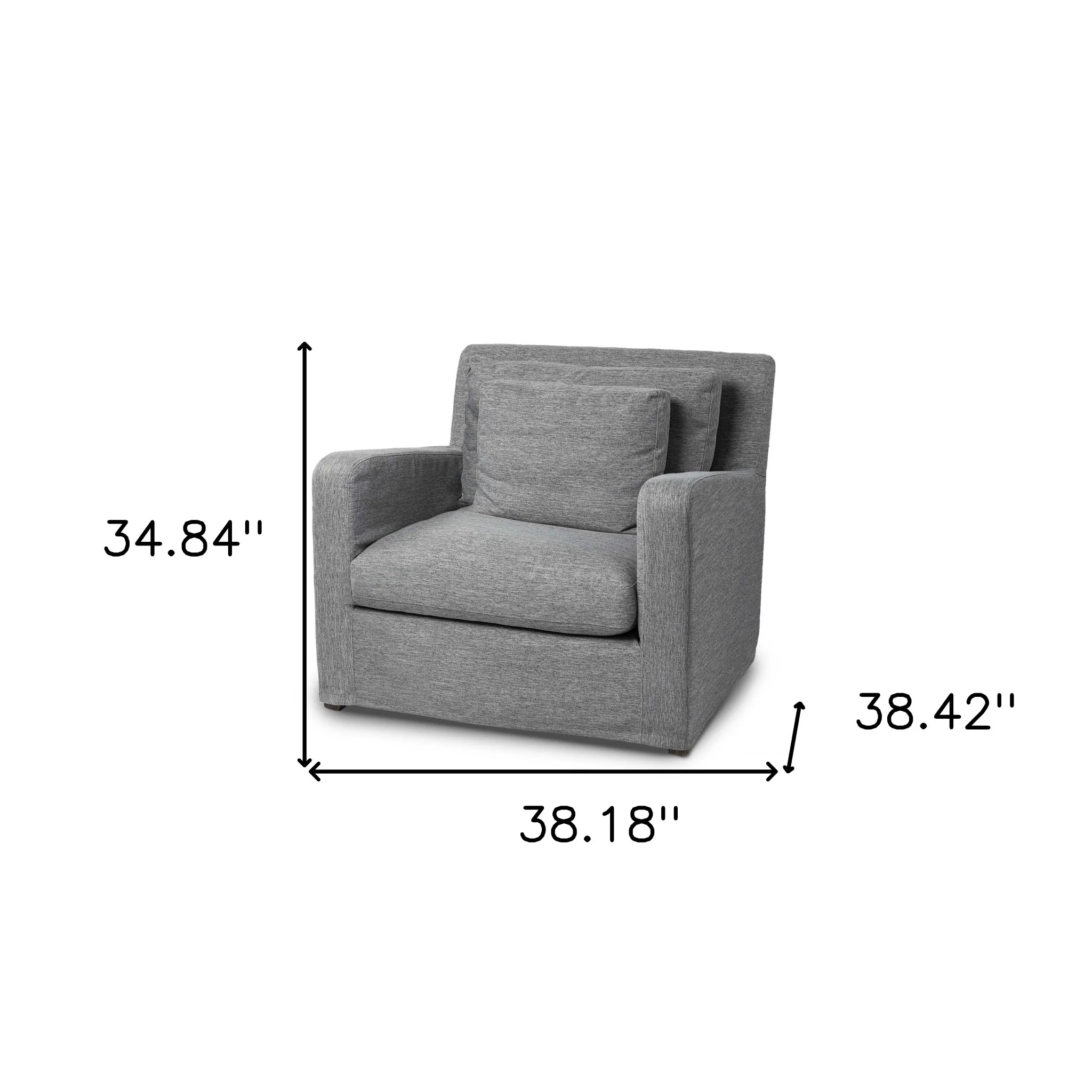 38" Gray And Wood Brown Linen Arm Chair By Homeroots - Image 4