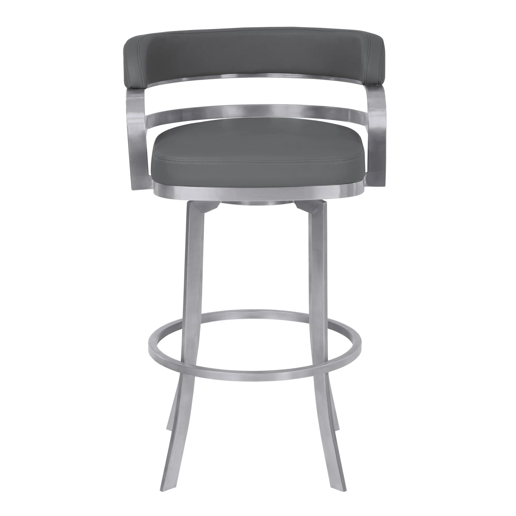 38" Gray Brushed Stainless Steel Bar Height Swivel Full Back Bar Chair By Homeroots - Image 2