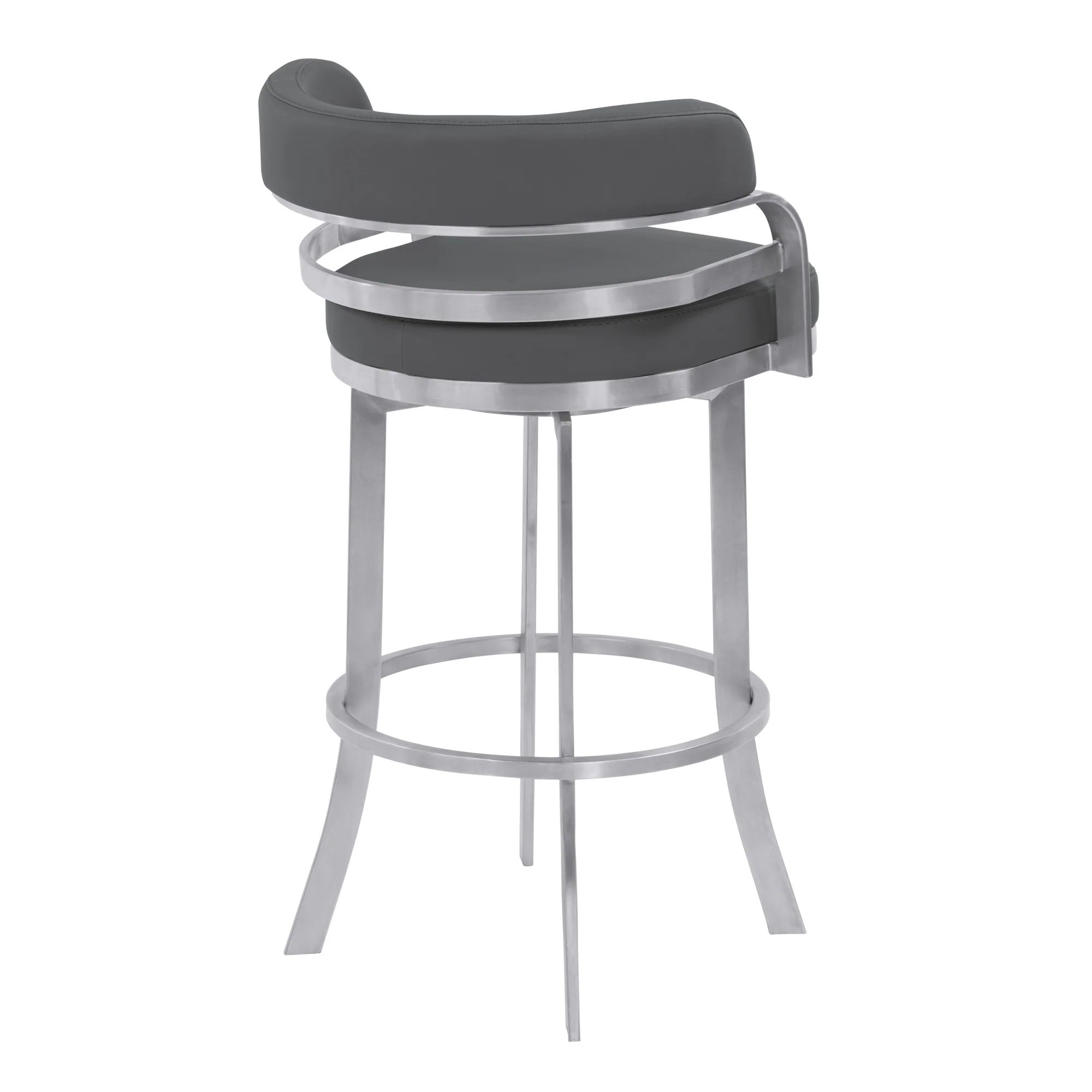 38" Gray Brushed Stainless Steel Bar Height Swivel Full Back Bar Chair By Homeroots - Image 3
