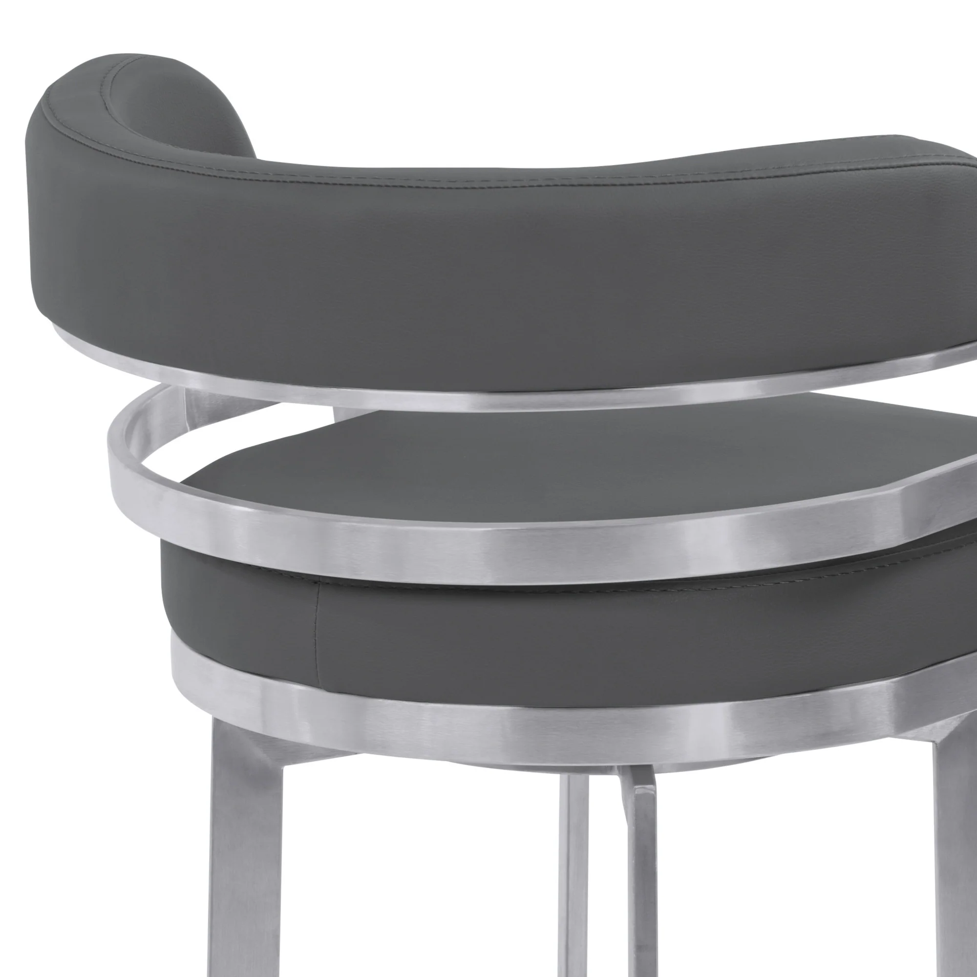 38" Gray Brushed Stainless Steel Bar Height Swivel Full Back Bar Chair By Homeroots - Image 6