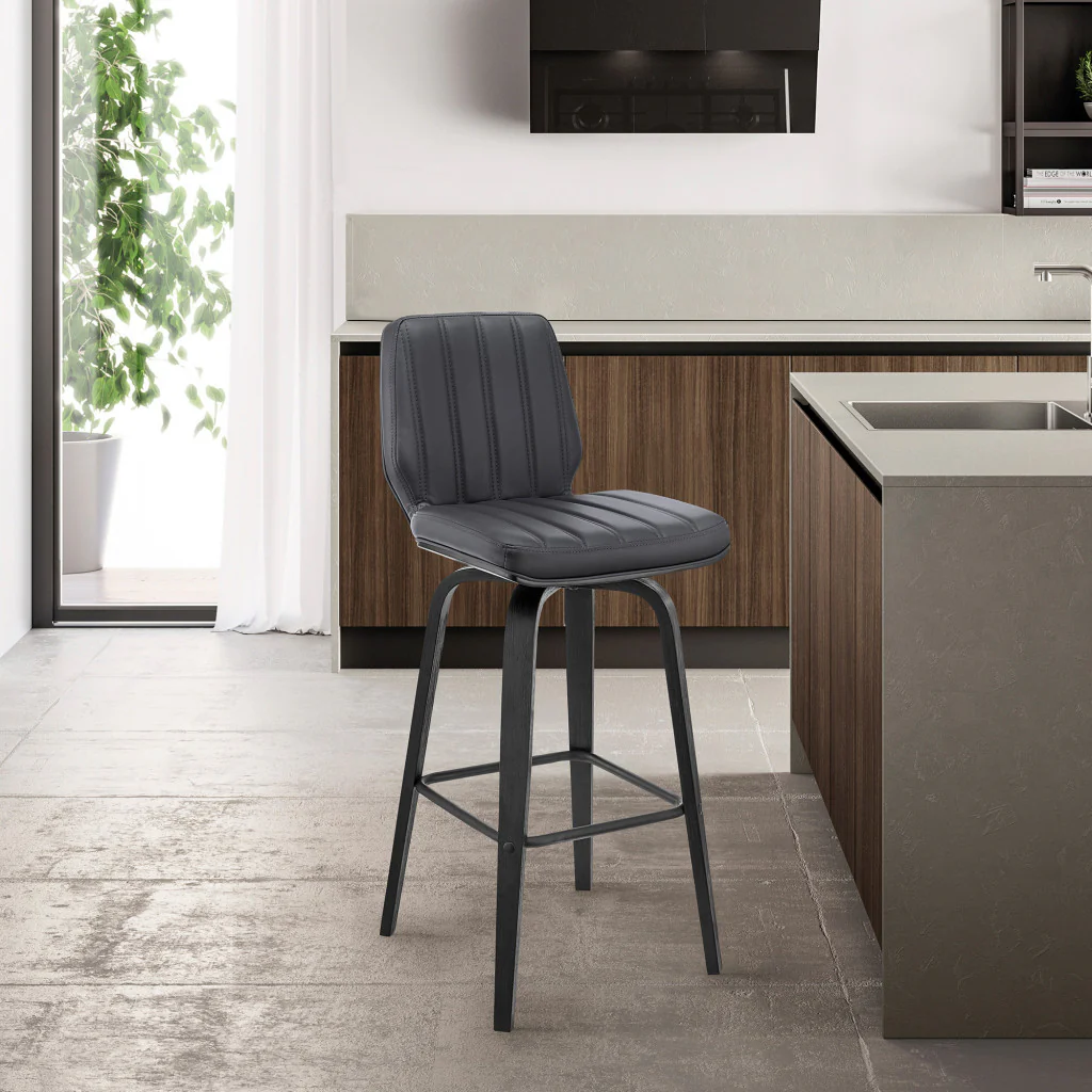 38" Gray Faux Leather And Iron Swivel Bar Height Chair By Homeroots - Image 9