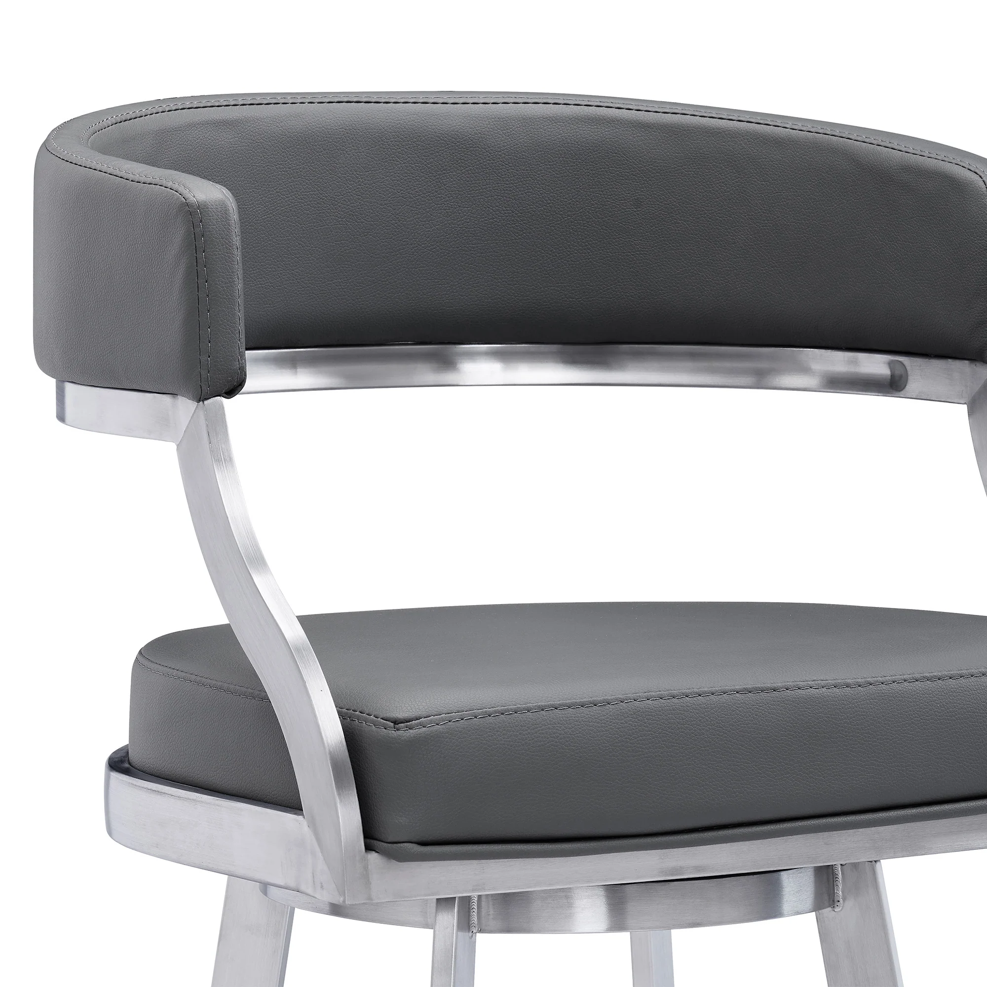 38" Gray Faux Leather And Iron Swivel Counter Height Bar Chair By Homeroots - Image 5