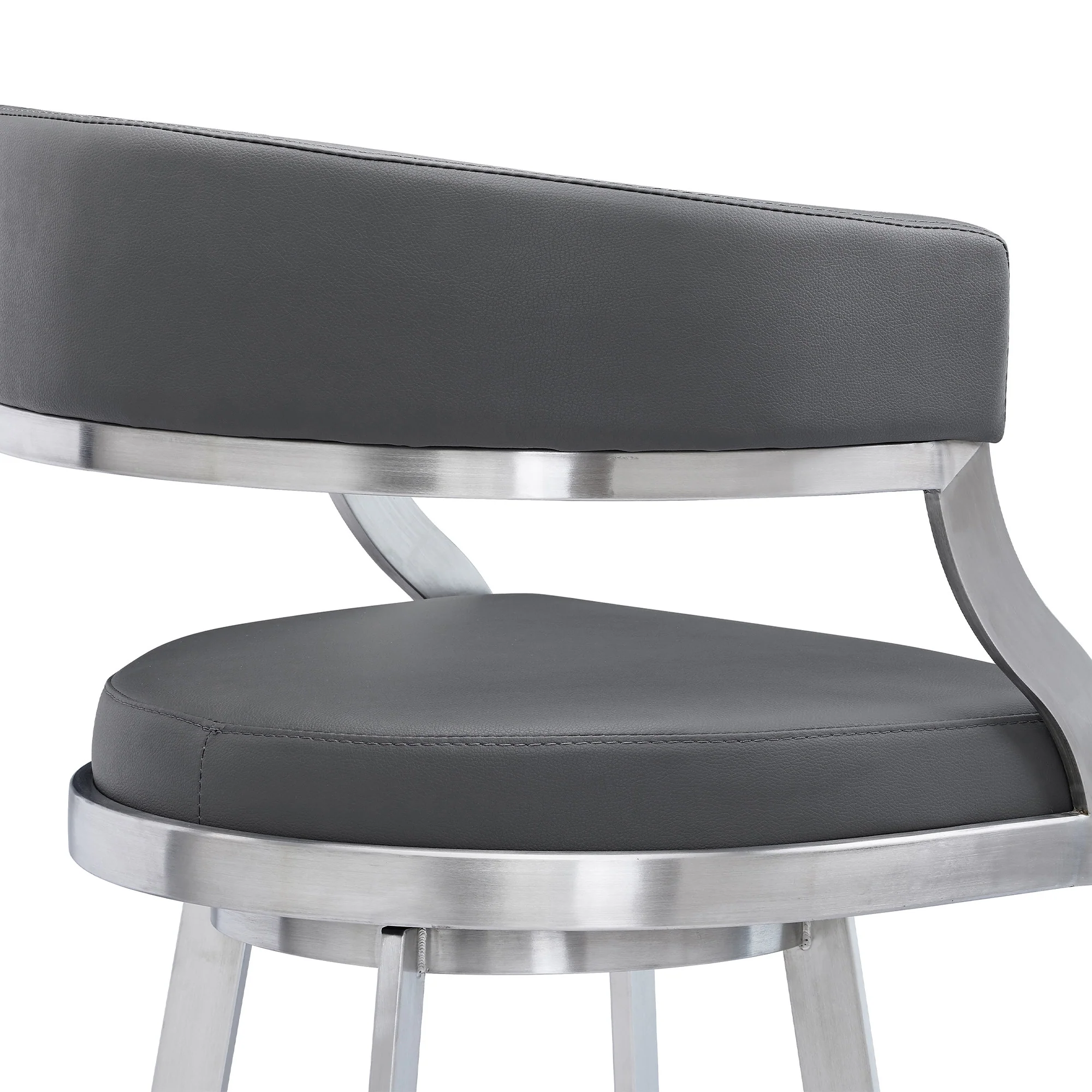 38" Gray Faux Leather And Iron Swivel Counter Height Bar Chair By Homeroots - Image 6