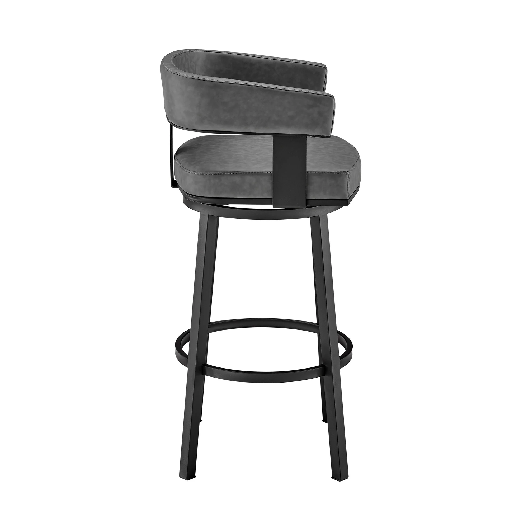 38" Gray Faux Leather And Iron Swivel Low Back Bar Height Chair By Homeroots - Image 3