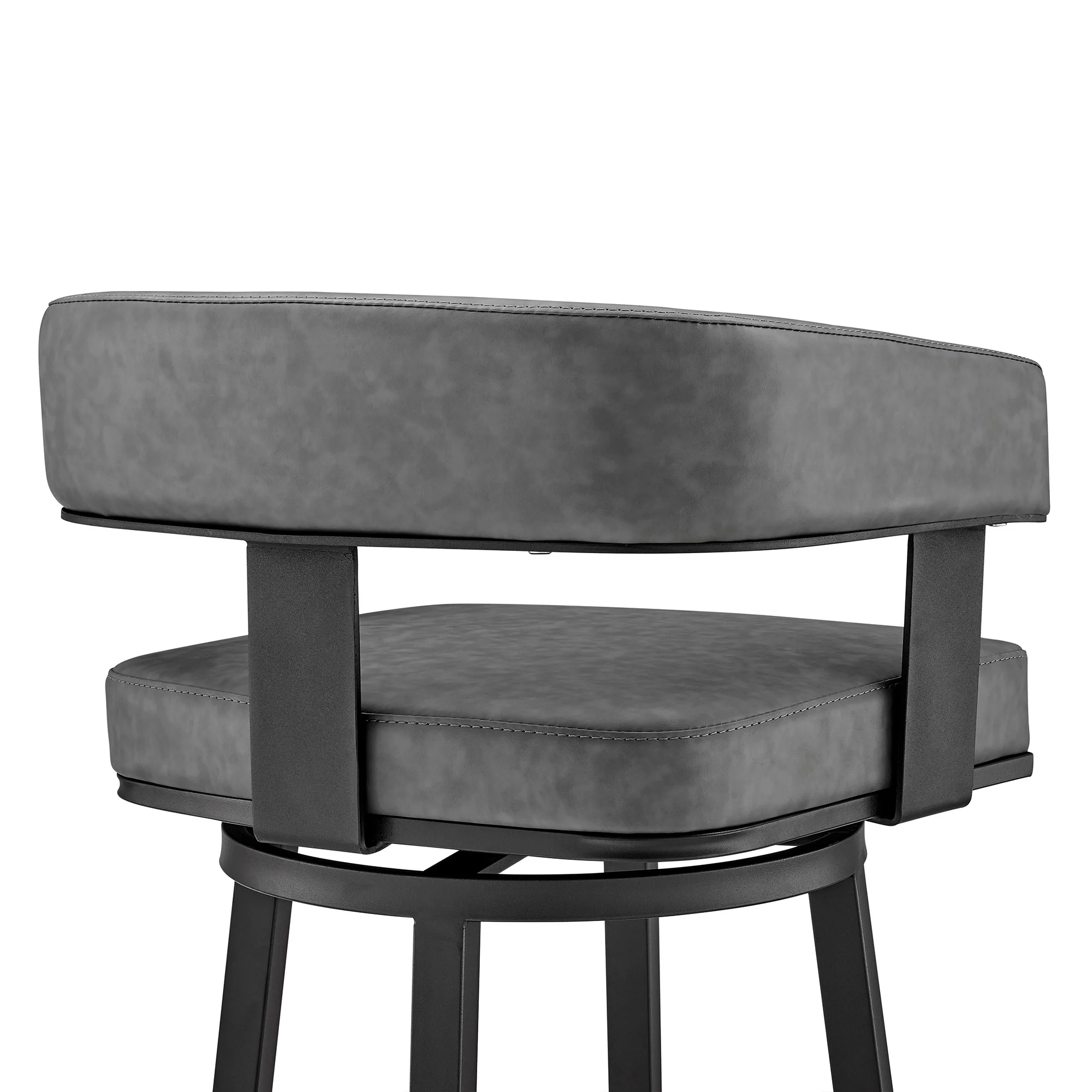 38" Gray Faux Leather And Iron Swivel Low Back Bar Height Chair By Homeroots - Image 8