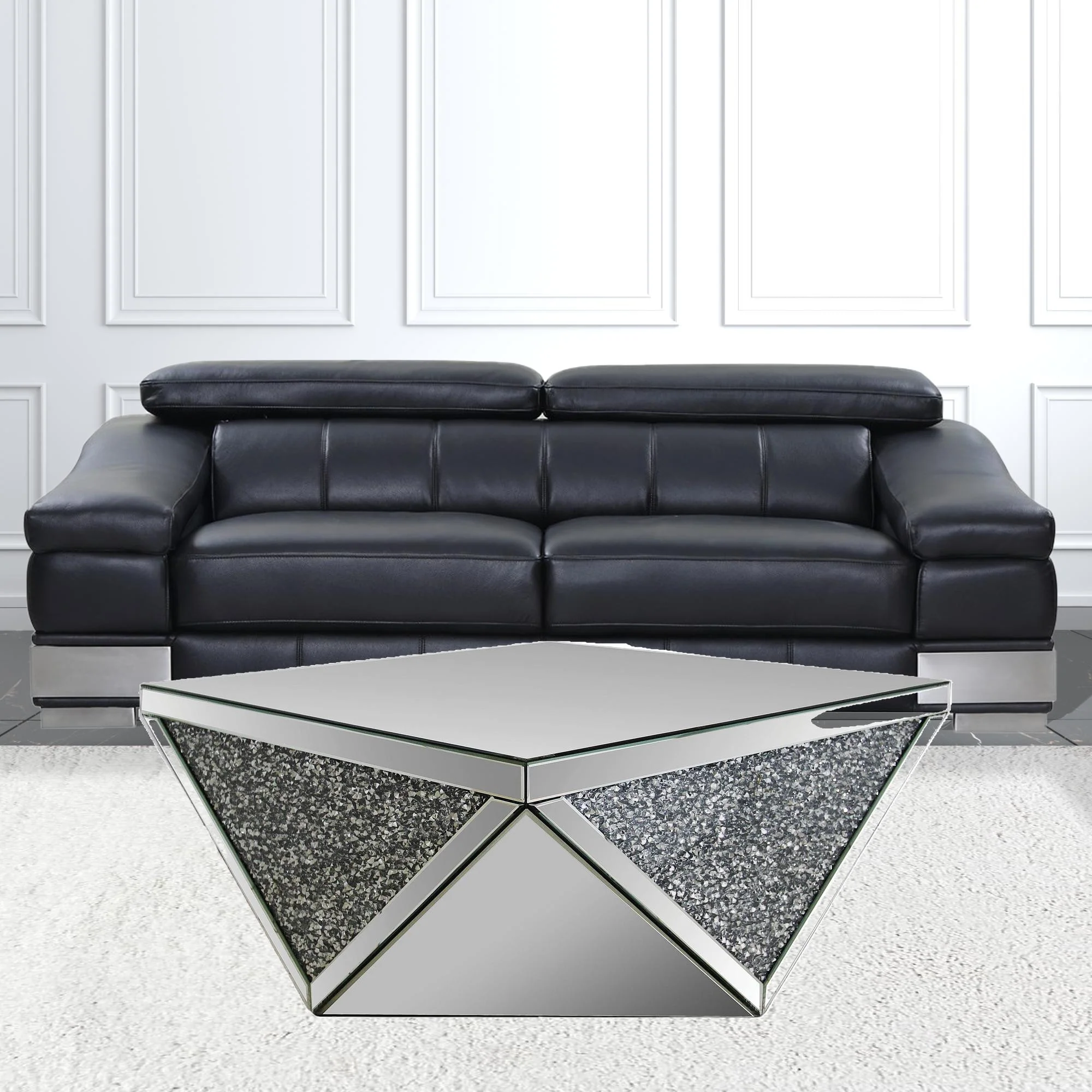 38" Mirrored Wood Square Top Geo Base Coffee Table By Homeroots - Image 3