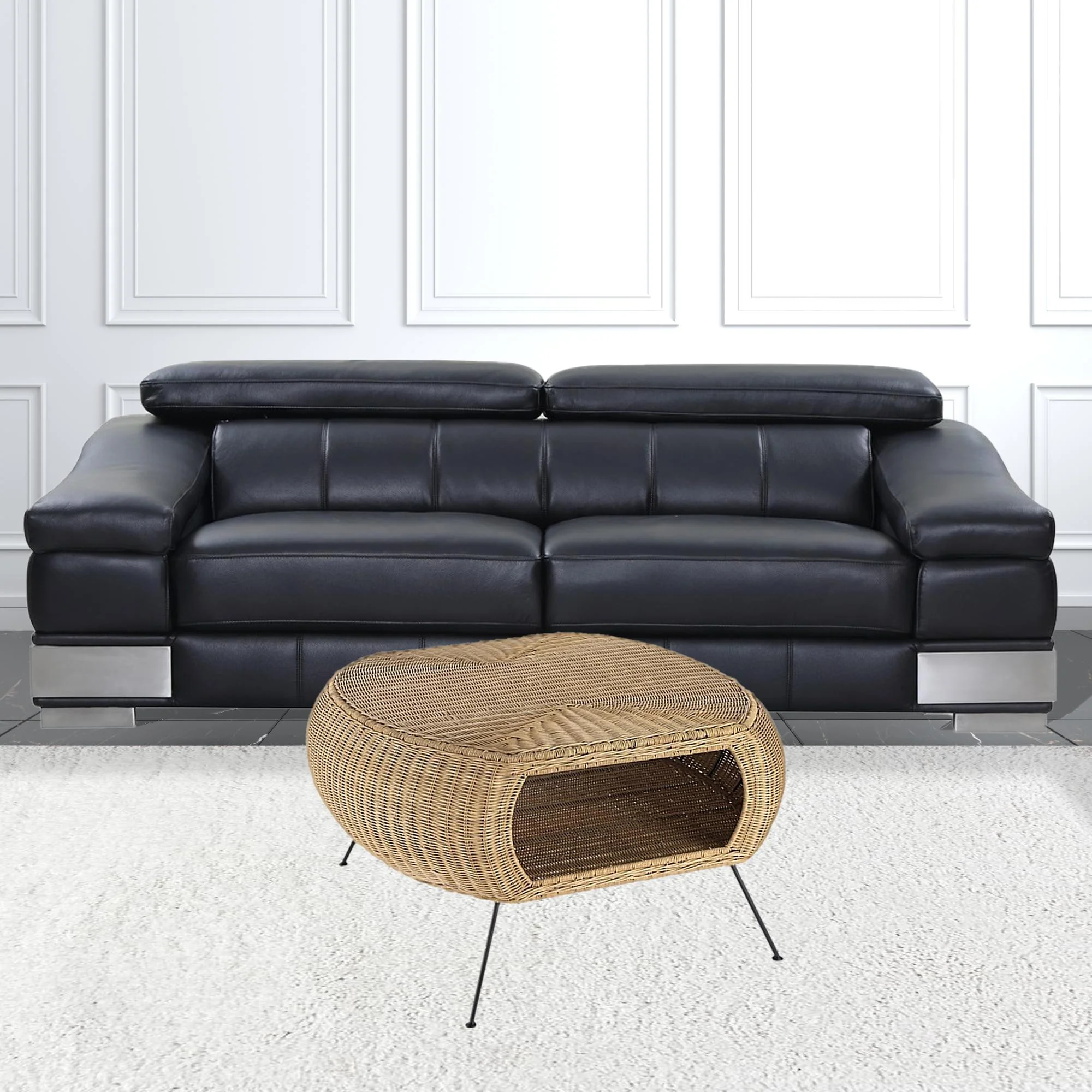 38" Natural Rattan Wicker With Iron Round Coffee Table By Homeroots - Image 2