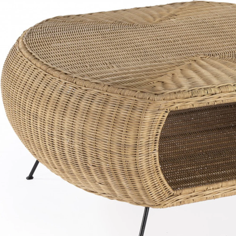 38" Natural Rattan Wicker With Iron Round Coffee Table By Homeroots - Image 3