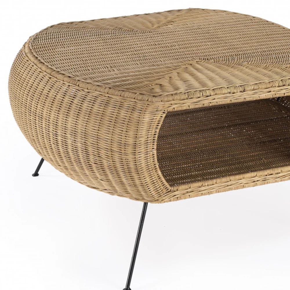 38" Natural Rattan Wicker With Iron Round Coffee Table By Homeroots - Image 4