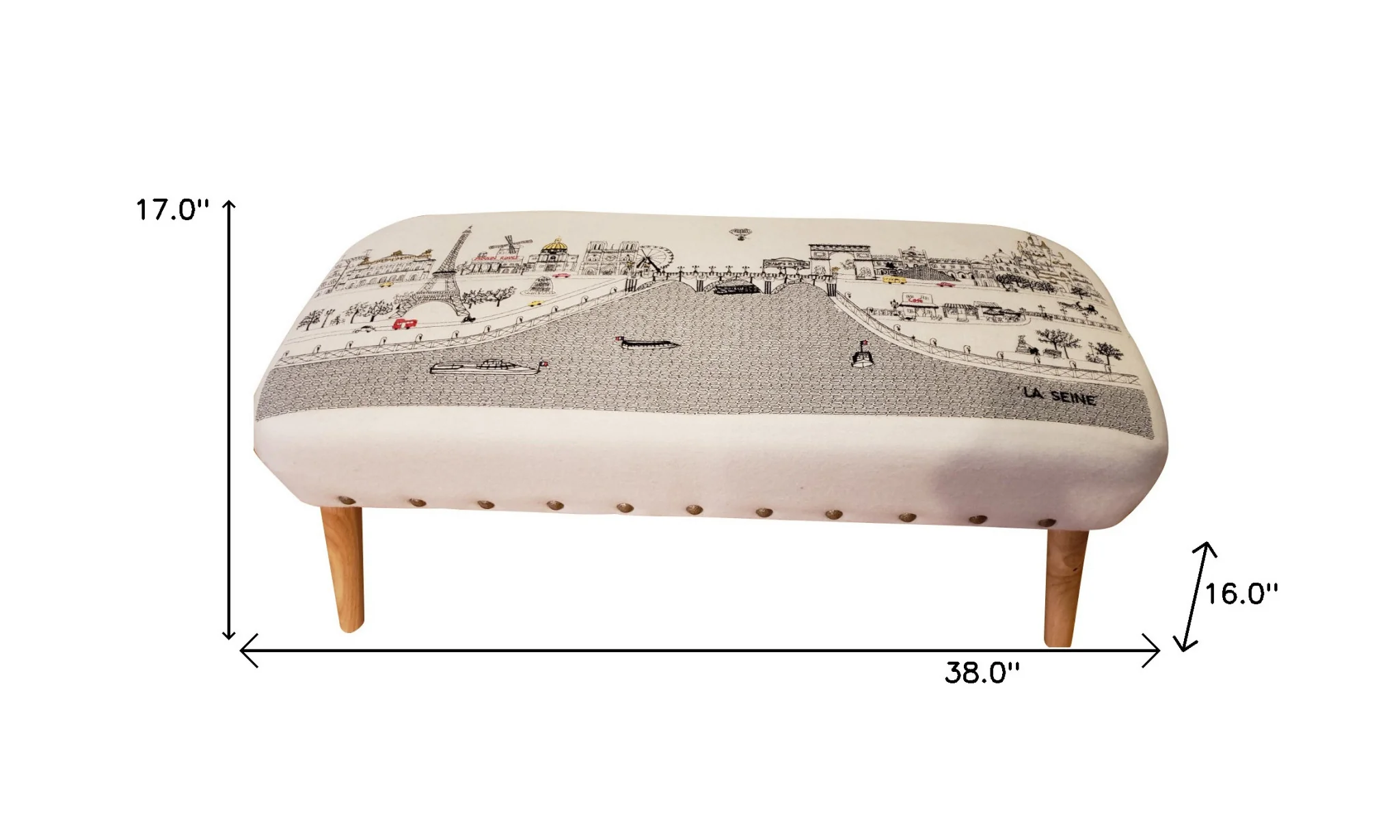38" Paris Daylight Skyline Embroidered Ottoman By Homeroots - Image 2