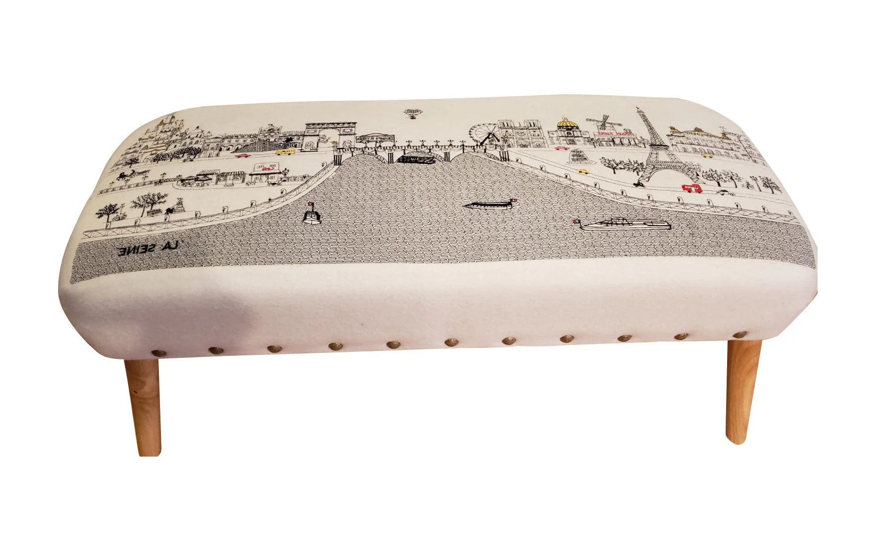 38" Paris Daylight Skyline Embroidered Ottoman By Homeroots - Image 3