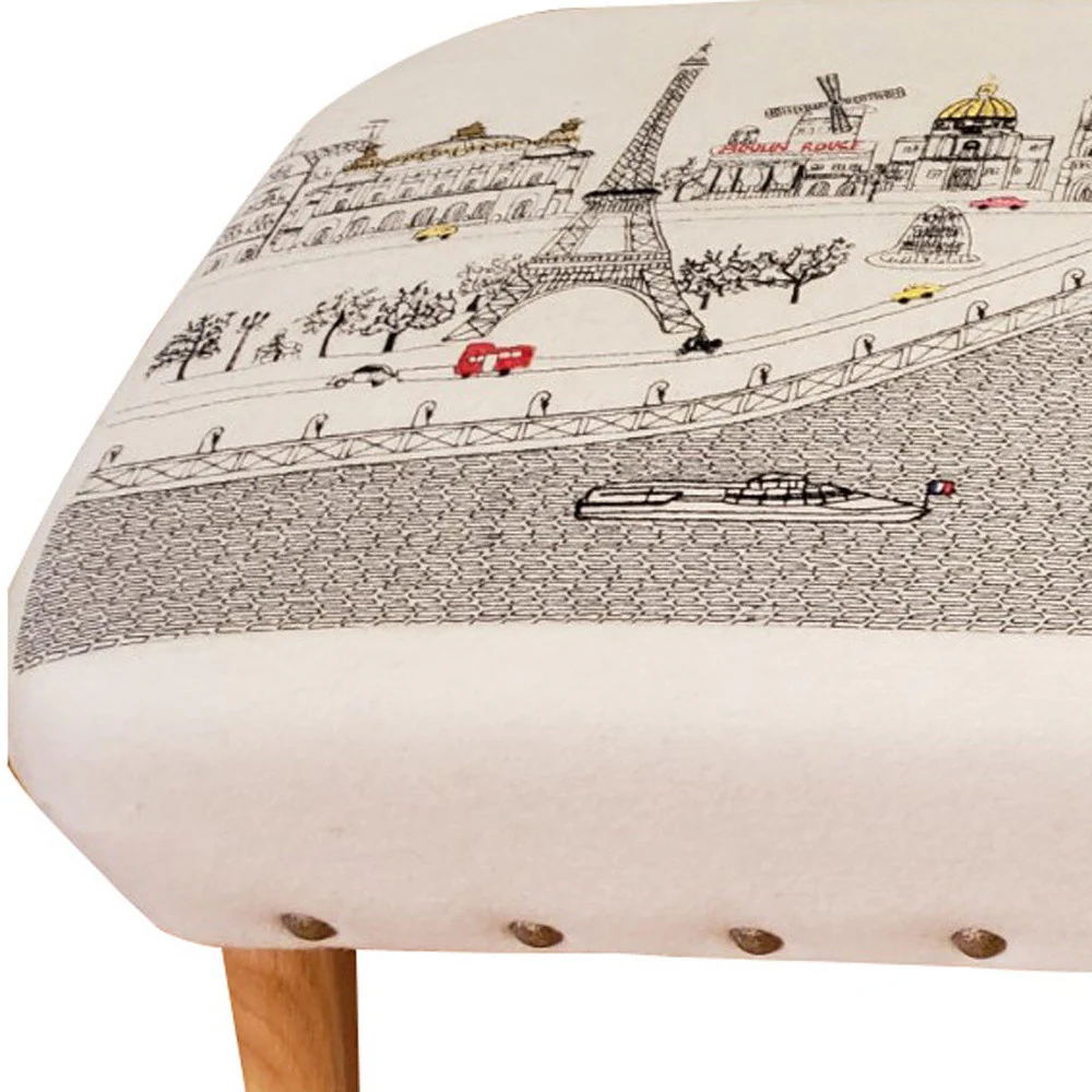 38" Paris Daylight Skyline Embroidered Ottoman By Homeroots - Image 5