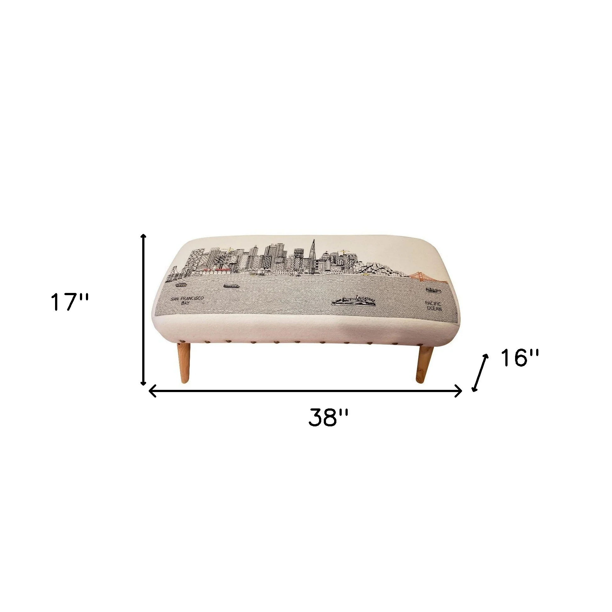 38" San Francisco Daylight Skyline Embroidered Ottoman By Homeroots - Image 2