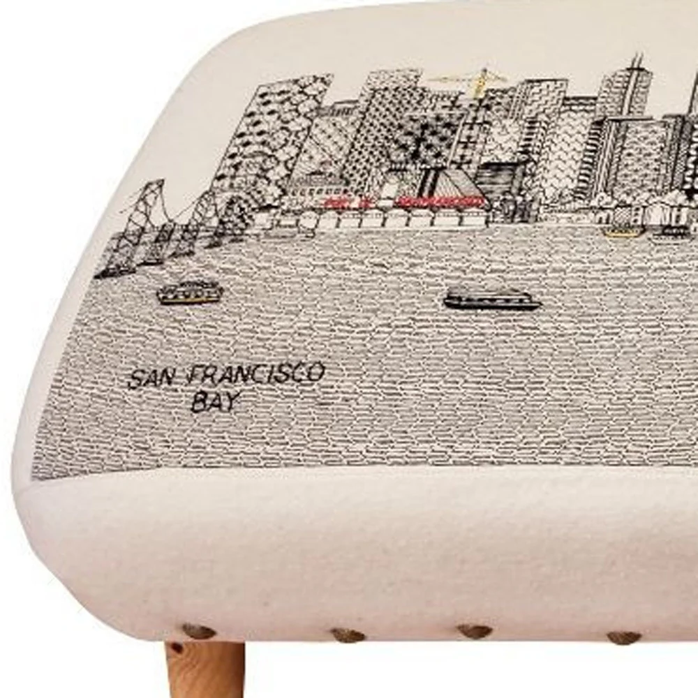 38" San Francisco Daylight Skyline Embroidered Ottoman By Homeroots - Image 3