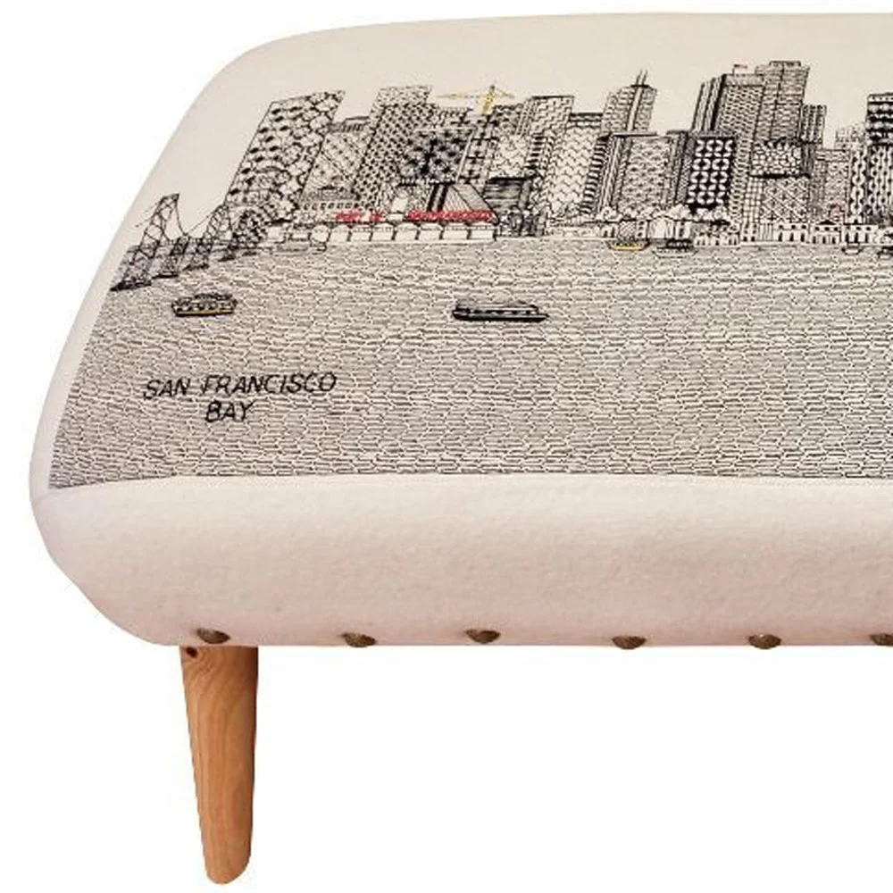 38" San Francisco Daylight Skyline Embroidered Ottoman By Homeroots - Image 4