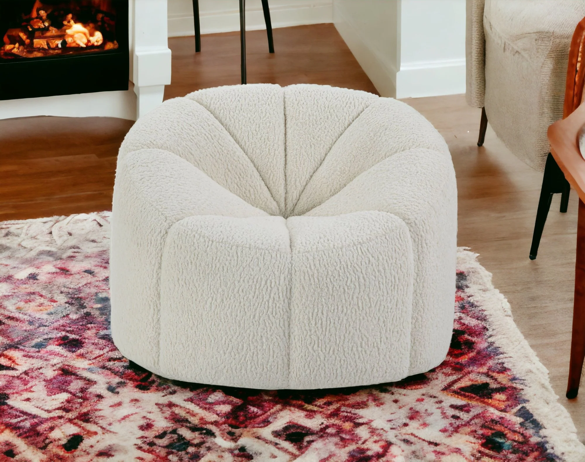 38" White And Black Sherpa Swivel Barrel Chair By Homeroots - Image 3