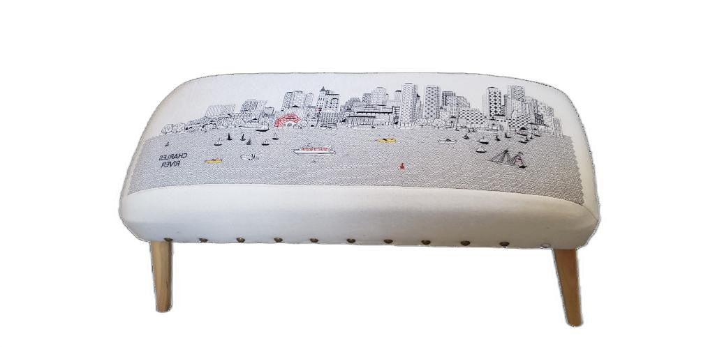 38" White Boston Daylight Skyline Embroidered Ottoman By Homeroots - Image 4