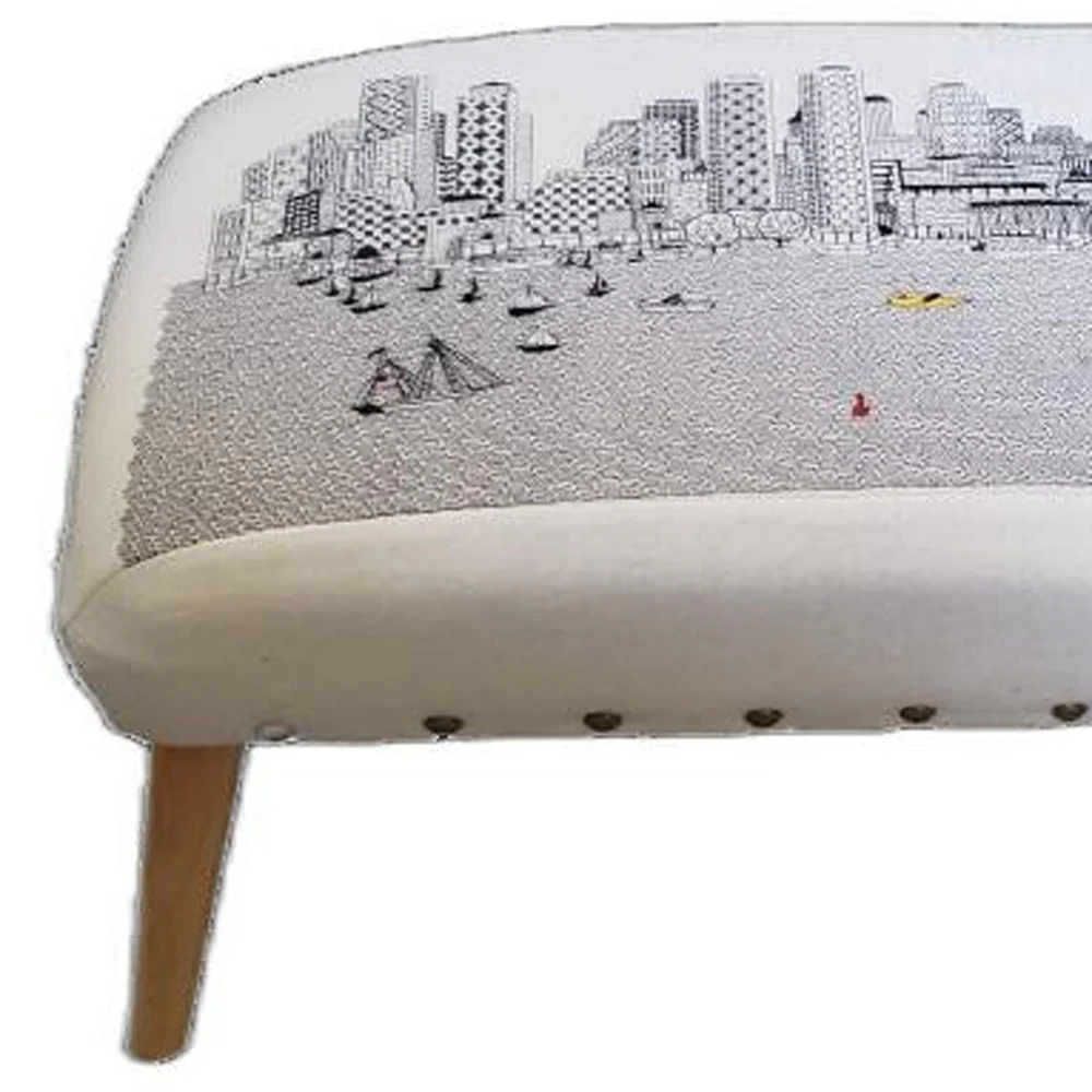 38" White Boston Daylight Skyline Embroidered Ottoman By Homeroots - Image 5