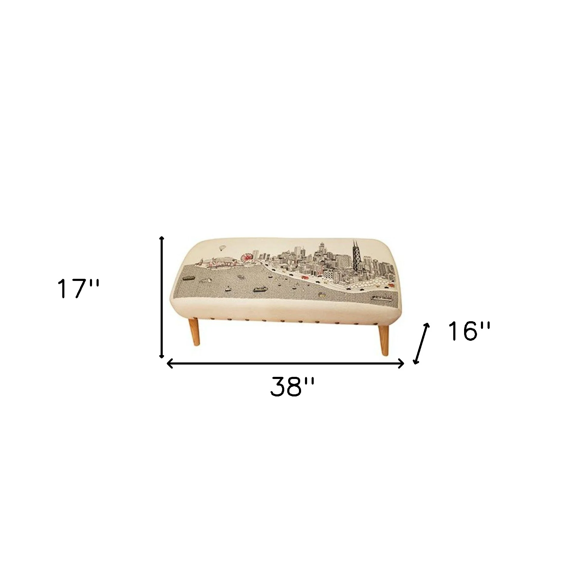 38" White Chicago Daylight Skyline Embroidered Ottoman By Homeroots - Image 2