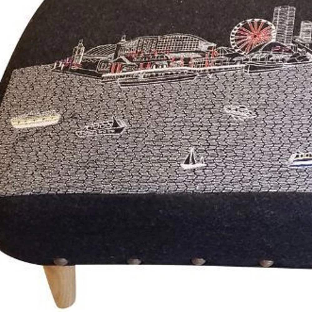 38" White Chicago Daylight Skyline Embroidered Ottoman By Homeroots - Image 7
