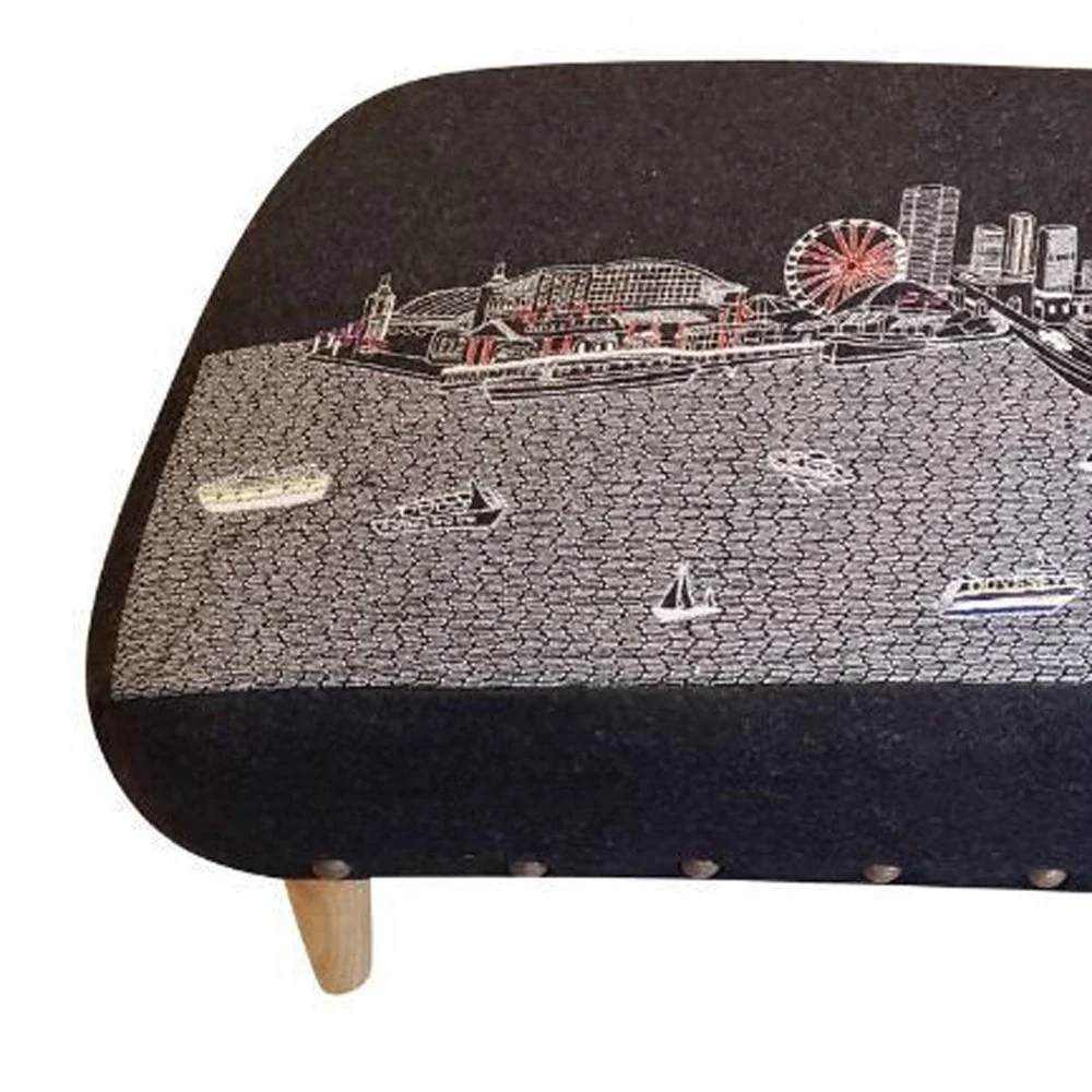 38" White Chicago Daylight Skyline Embroidered Ottoman By Homeroots - Image 8
