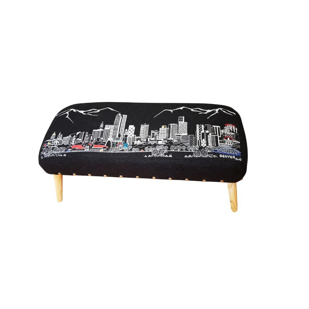 38" White Denver Daylight Skyline Embroidered Ottoman By Homeroots - Image 5