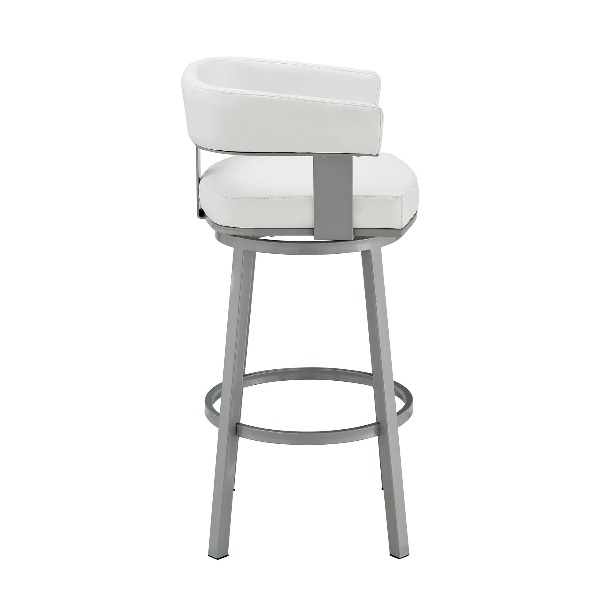 38" White Faux Leather And Iron Swivel Low Back Bar Height Chair By Homeroots - Image 3