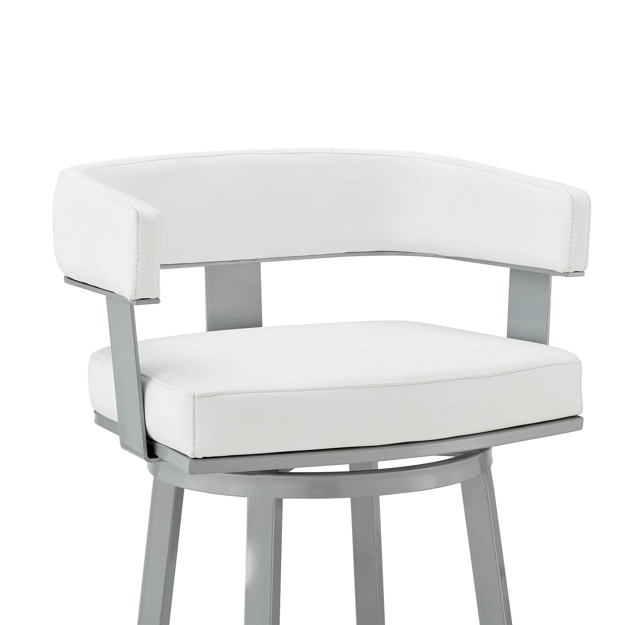 38" White Faux Leather And Iron Swivel Low Back Bar Height Chair By Homeroots - Image 7
